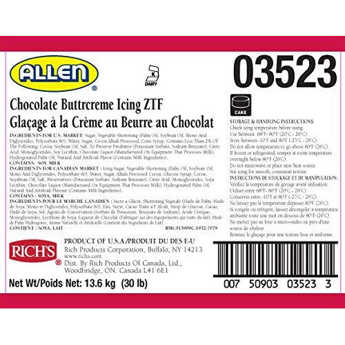 Rich's Jw Allen Pre-Whipped Chocolate Buttercreme Icing Ztf, 30 Lb