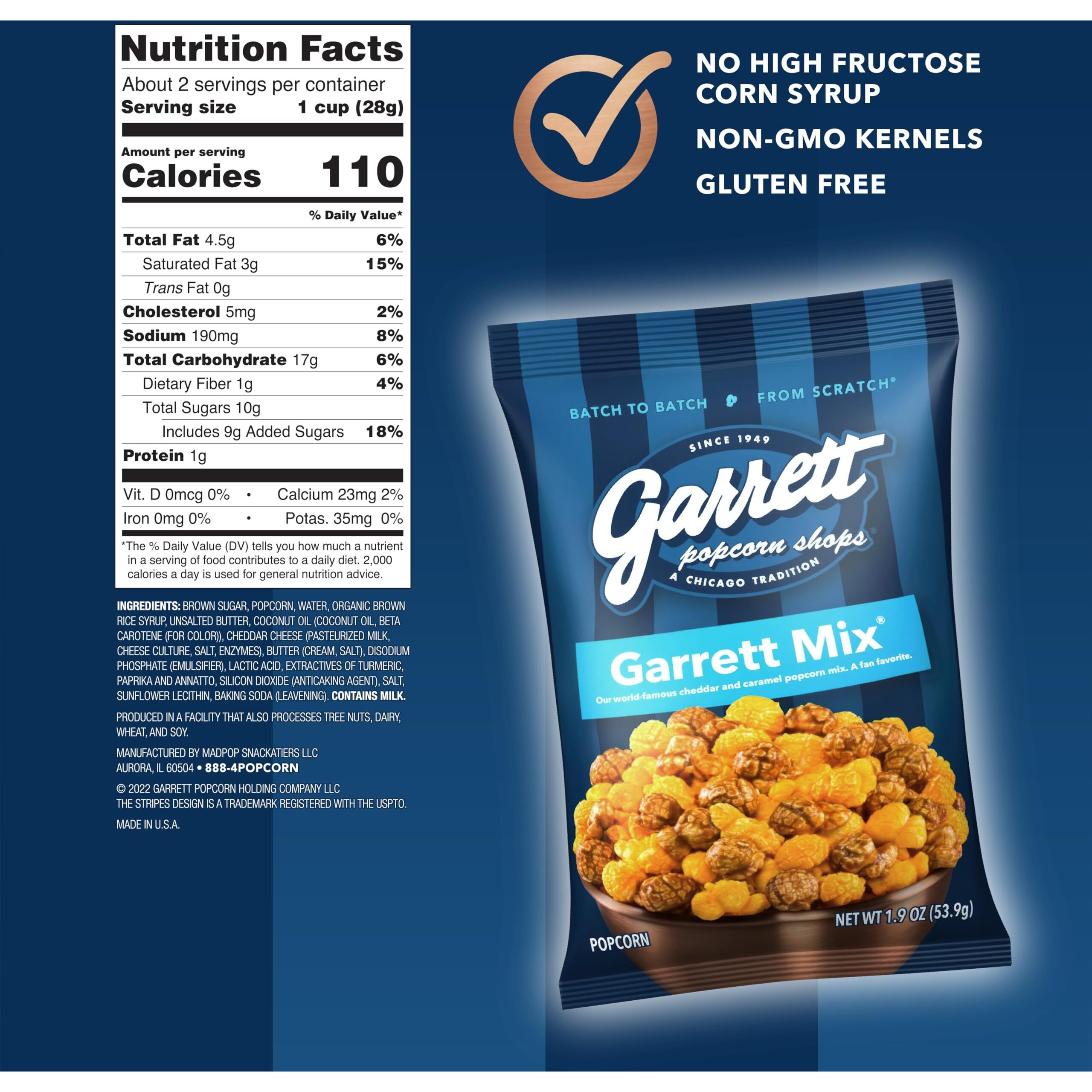 Garrett Popcorn Garrett Mix 1.9Oz, 24 Bags, Cheese And Caramel Gourmet Popcorn, Gluten Free, Sweet And Salty Snack Bags, Popped Popcorn Bags, Multipack