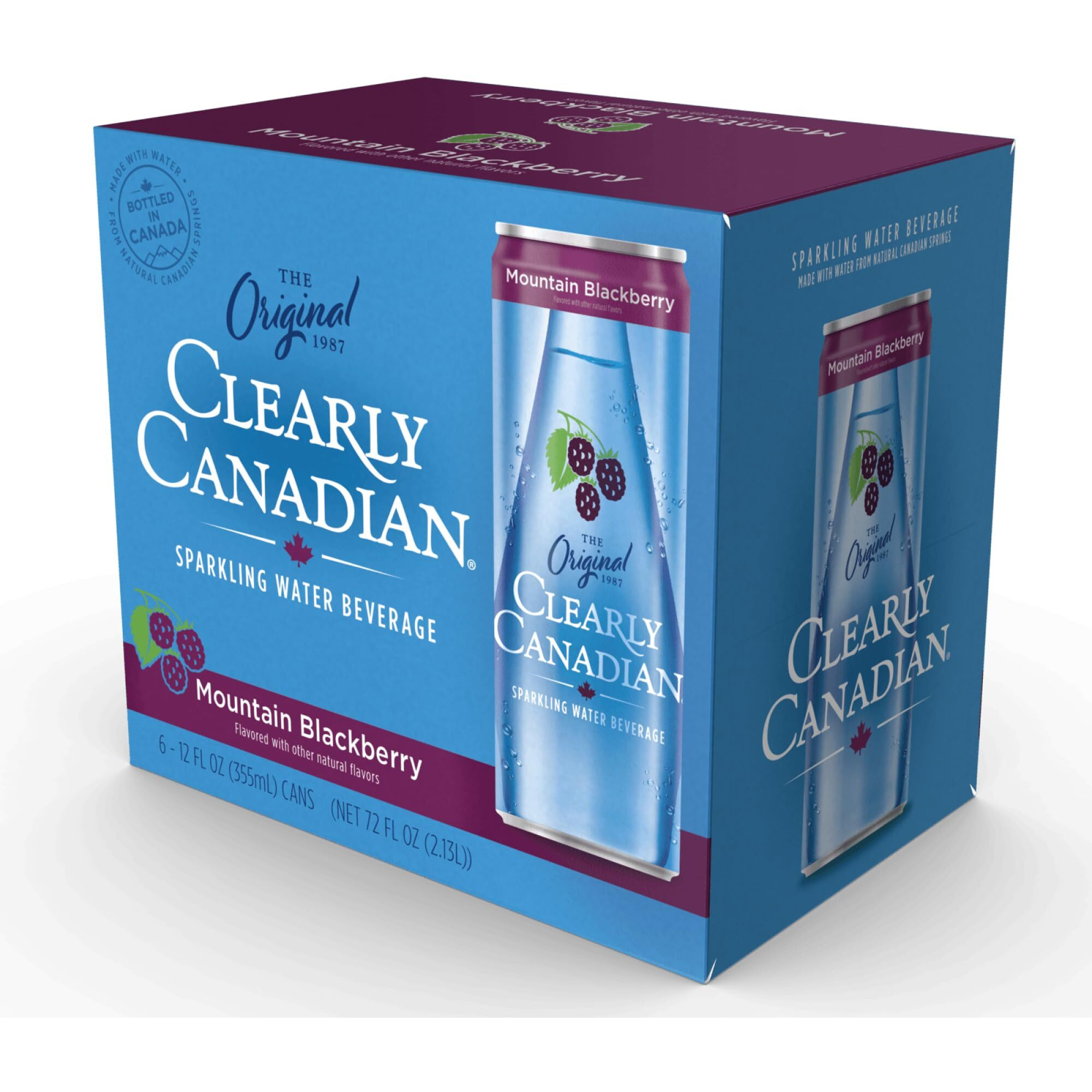 Clearly Canadian Mountain Blackberry Sparkling Spring Water Beverage, Natural & Carbonated, Flavored Seltzer Water, 1 Case (24 Cans X 12 Fl Oz)