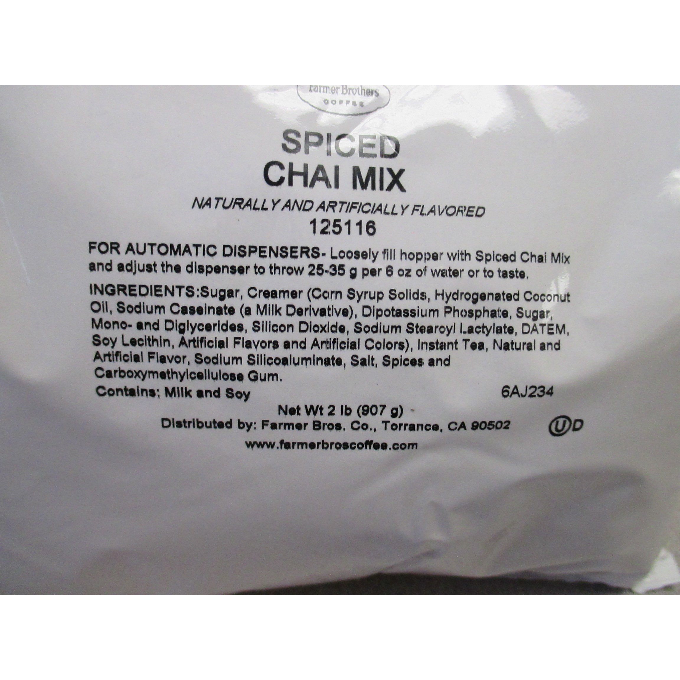 Spice Chai Tea Latte Powder Mix 6 X 2 Lb Bags Farmer Bros Brand