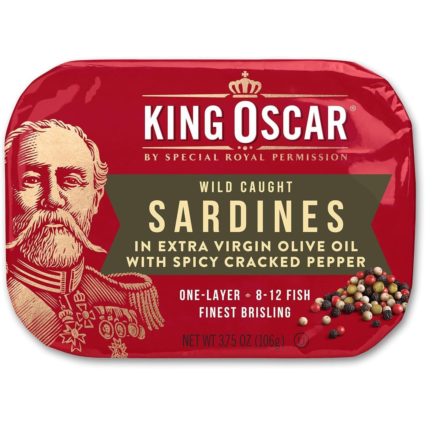 King Oscar Brisling Sardines In Extra Virgin Olive Oil, Spicy Cracked Pepper, 3.75-Ounce Cans (Pack Of 12)