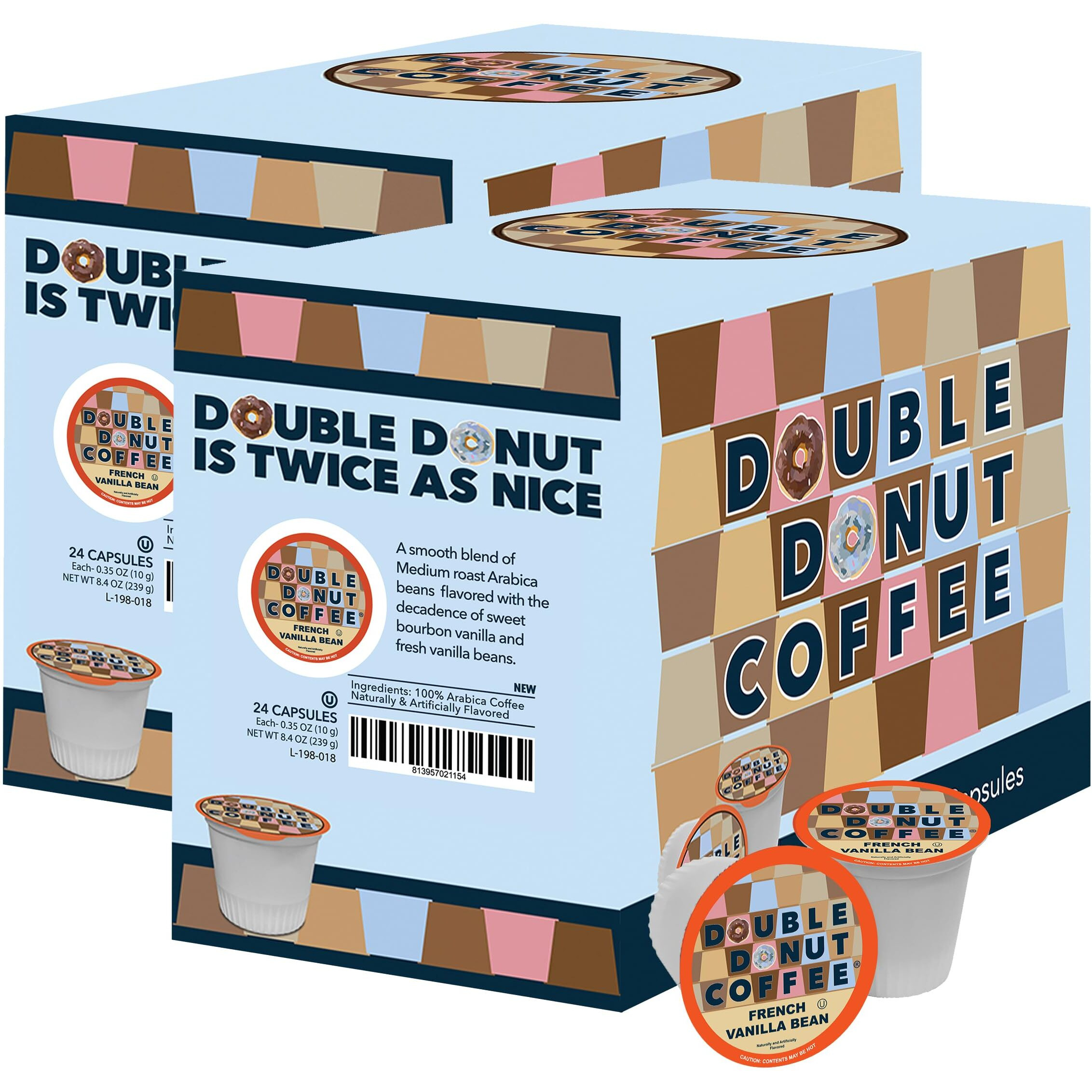 French Vanilla Coffee Medium Roast Flavored Coffee Pods For Keurig K Cups Makers From Double Donut, 48 Count (Pack Of 1)