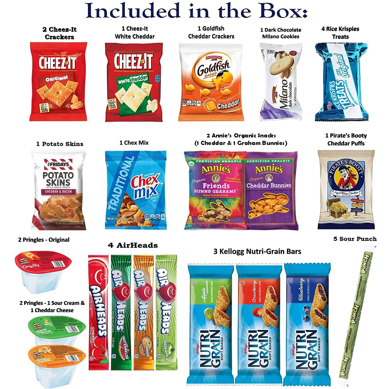 Foxy Fane 60 Count Ultimate Holiday Gift Snack Box - Care Package With Assortment Of Chips, Cookies, Candy, Crackers & Other Snacks - Bulk Bundle Of Delicious Treats (60 Snacks - Assorted Pack)