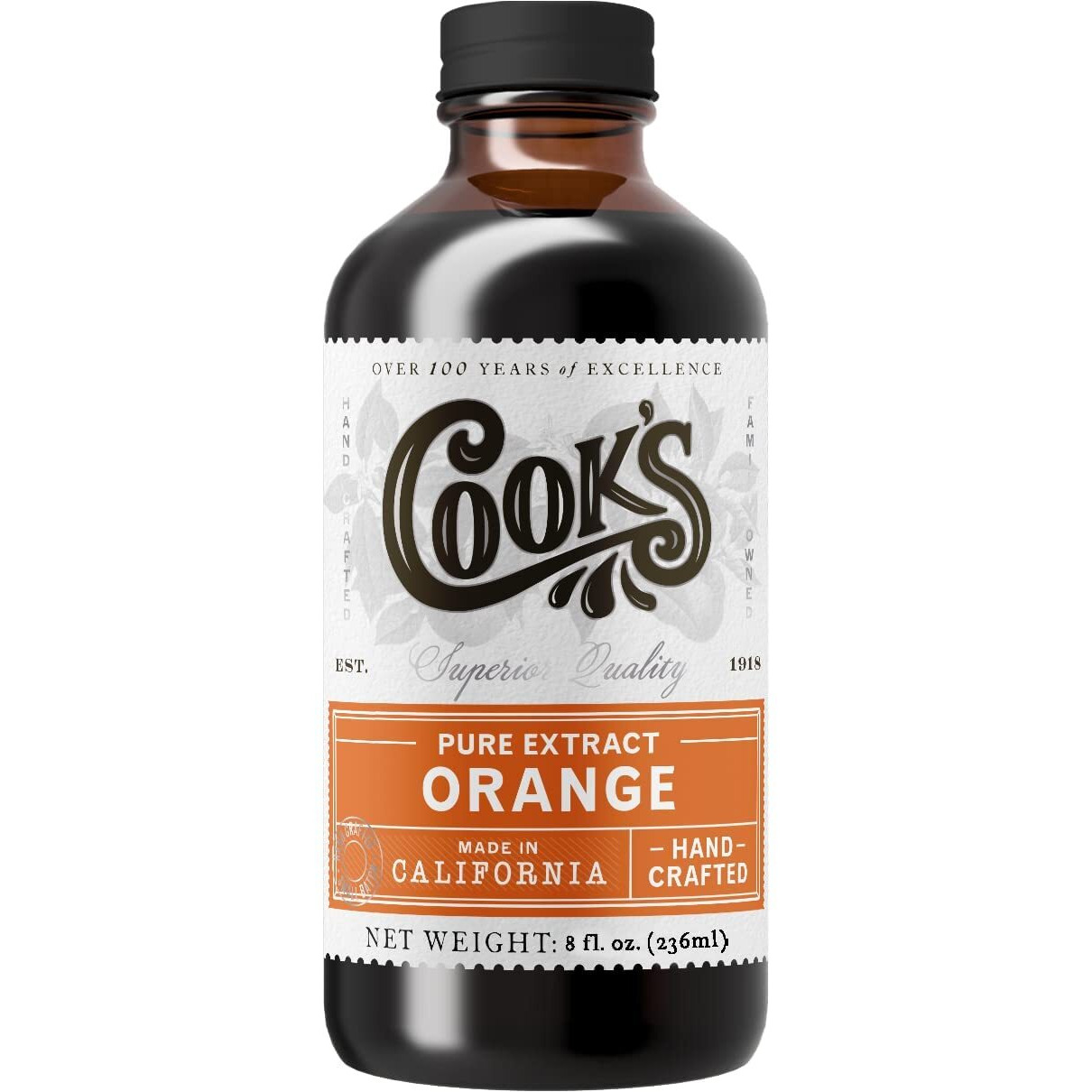 Cook's Pure Orange Extract From Florida Oranges | For Ice Cream, Cakes, Breads, Cookies And Drinks, 8 Oz
