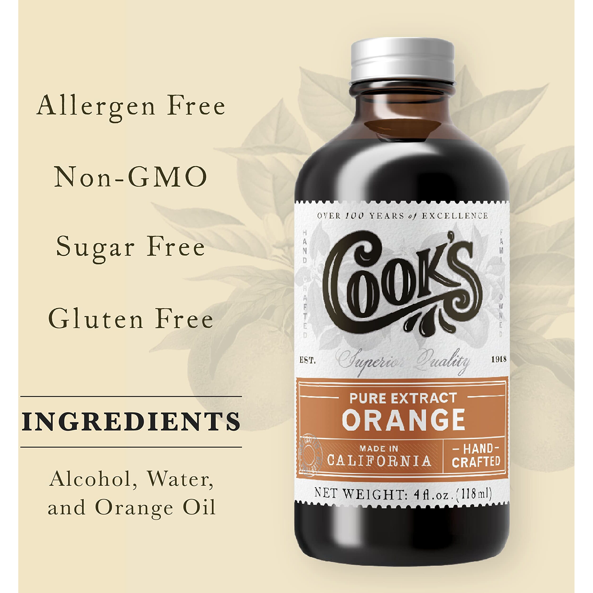 Cook's Pure Orange Extract From Florida Oranges | For Ice Cream, Cakes, Breads, Cookies And Drinks, 8 Oz