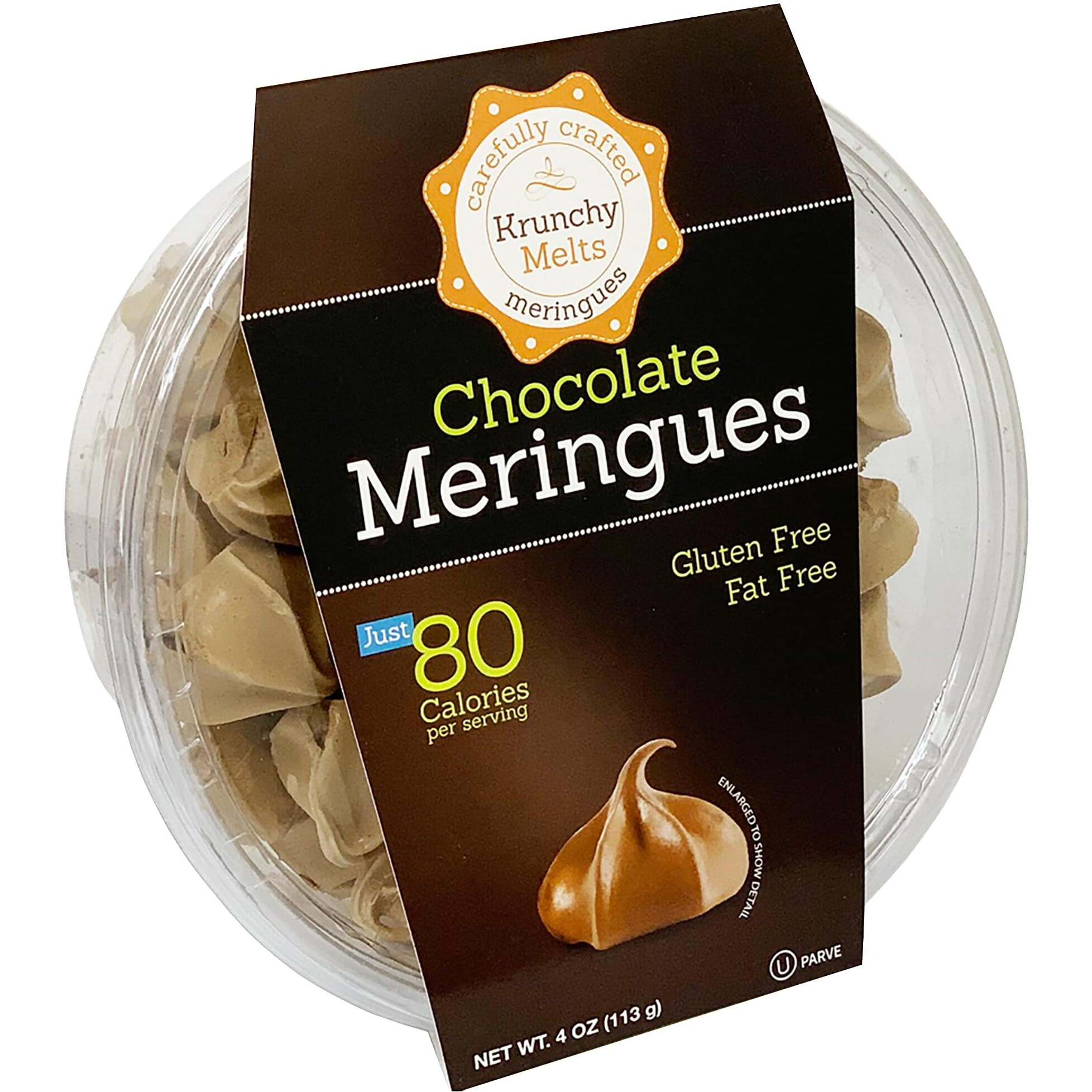 Krunchy Melts Original Meringue Cookies | Chocolate Flavor | Only 80 Calories Per Serving | Fat Free, Gluten Free, Dairy Free (4 Oz)