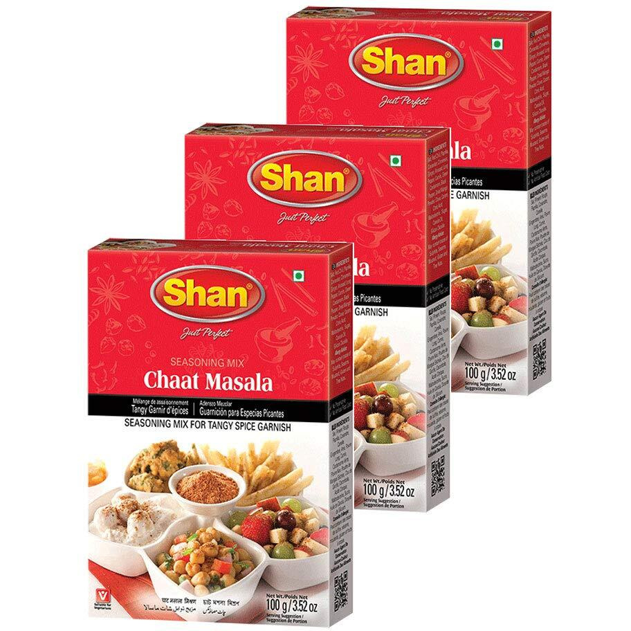 Shan - Chaat Masala Seasoning Mix (100G) - Spice Packets For Tangy And Spicy Garnish (Pack Of 3)