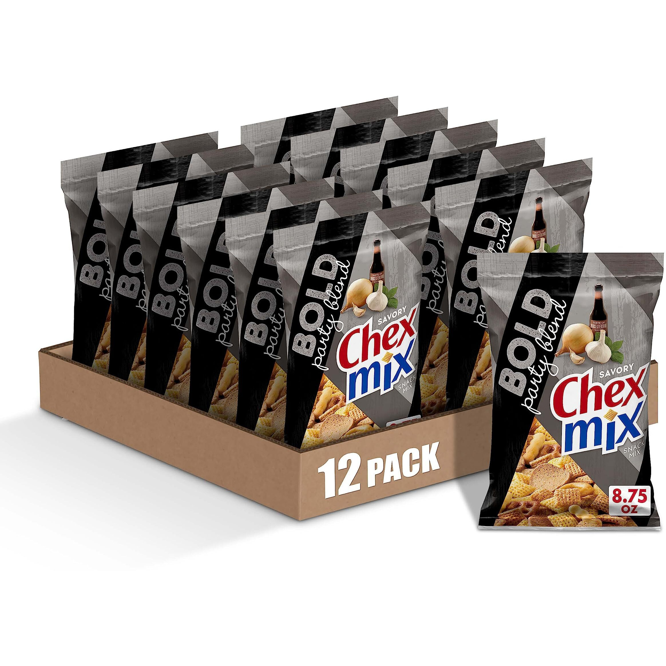 Chex Mix Snack Mix, Bold Party Blend, Savory Snack Bag, 8.75 Oz (Pack Of 12)