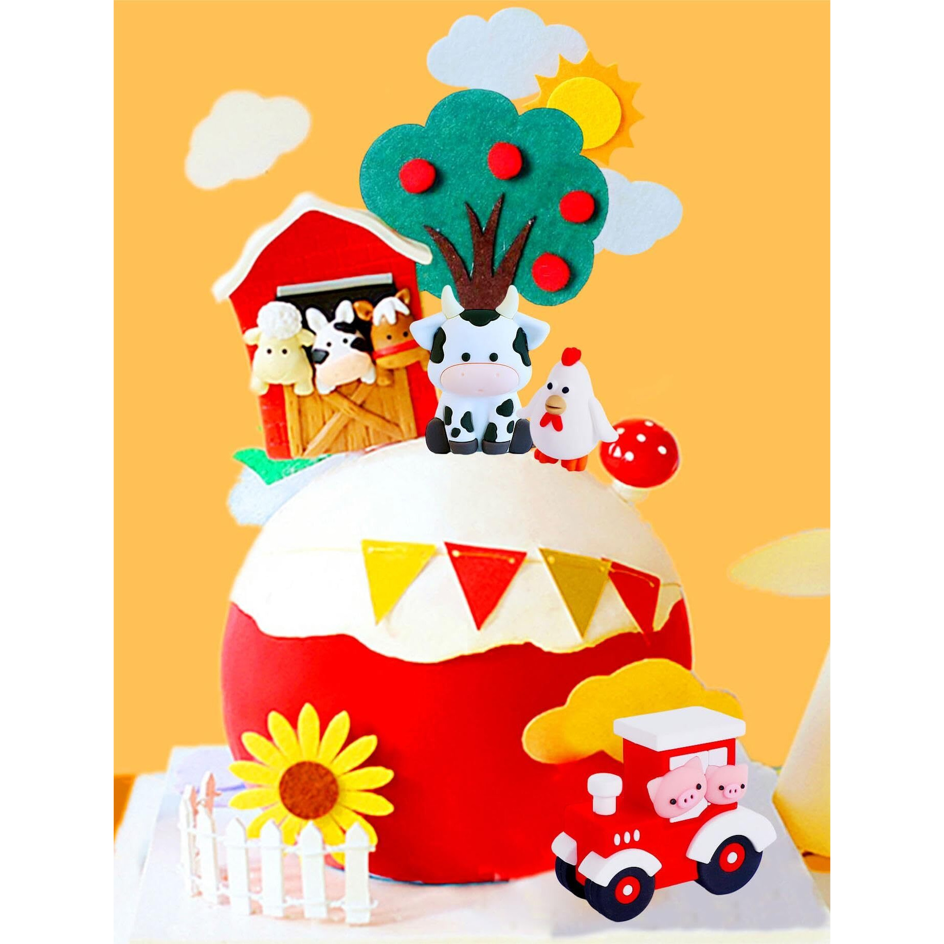 Jevenis Red Farm Animal Cake Decoration Sheep Cake Topper Farm Animal Birthday Decoration Cow Cake Decoration Pig Cake Topper For Farm Animal Baby Shower Birthday Party Decorations