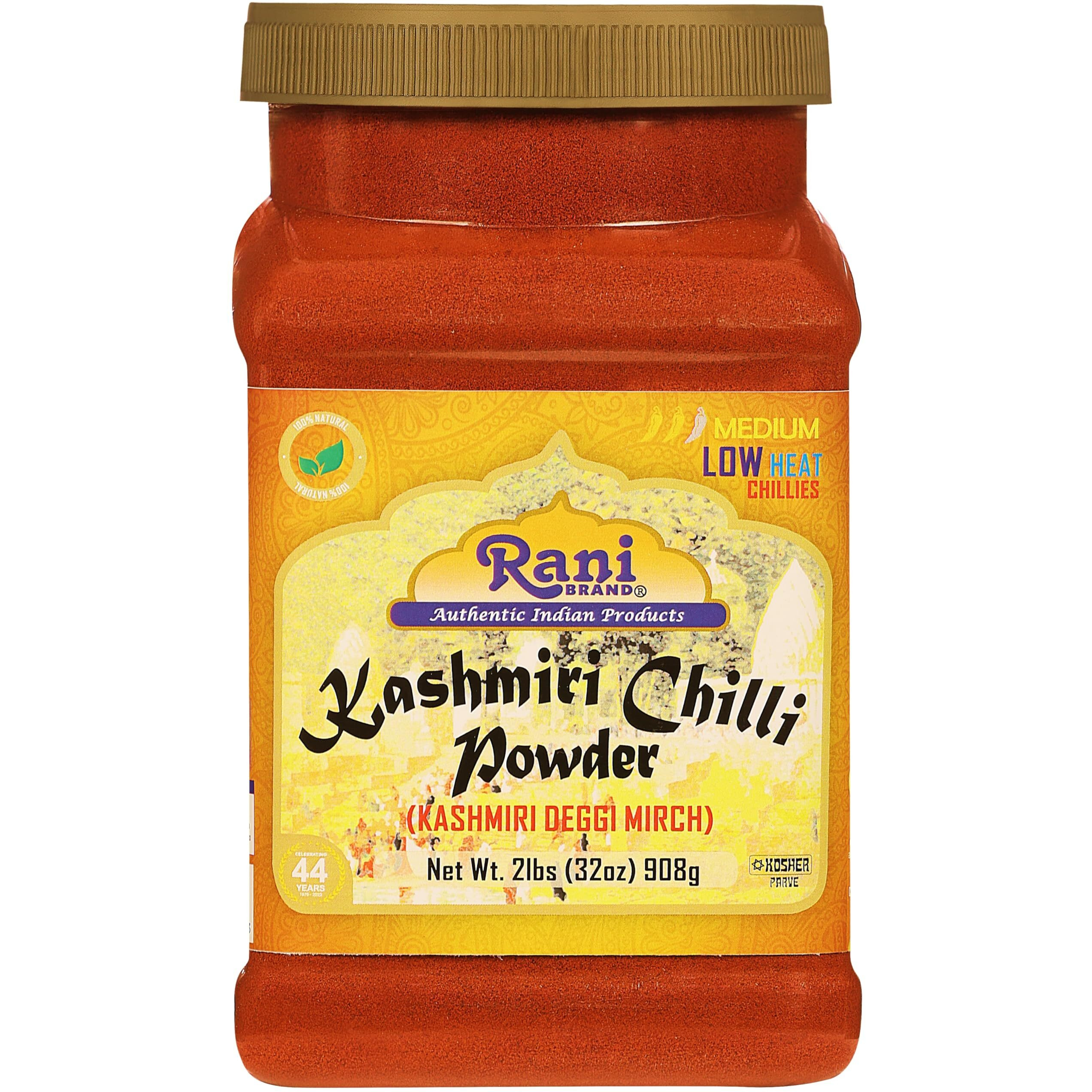 Rani Kashmiri Chilli Powder (Deggi Mirch, Low Heat) Ground Indian Spice 32Oz (2Lbs) 908G Pet Jar ~ All Natural | Salt-Free | Vegan | Kosher | Gluten Friendly