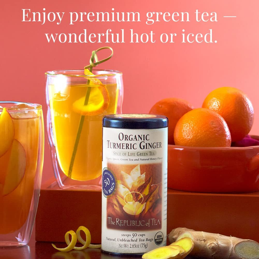 The Republic Of Tea - Organic Turmeric Ginger Green Tea, 250 Bulk Tea Bags, Naturally Caffeinated