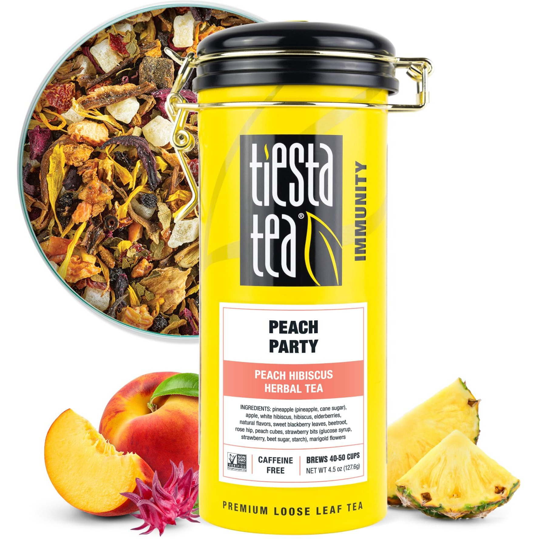 Tiesta Tea - Peach Party | Peach Hibiscus Herbal Tea | Premium Loose Leaf Tea Blend | Non-Caffeinated Fruit Tea | Make Hot Or Iced & Up To 50 Cups | Made W/Natural Ingredients - 4.5Oz Refillable Tin