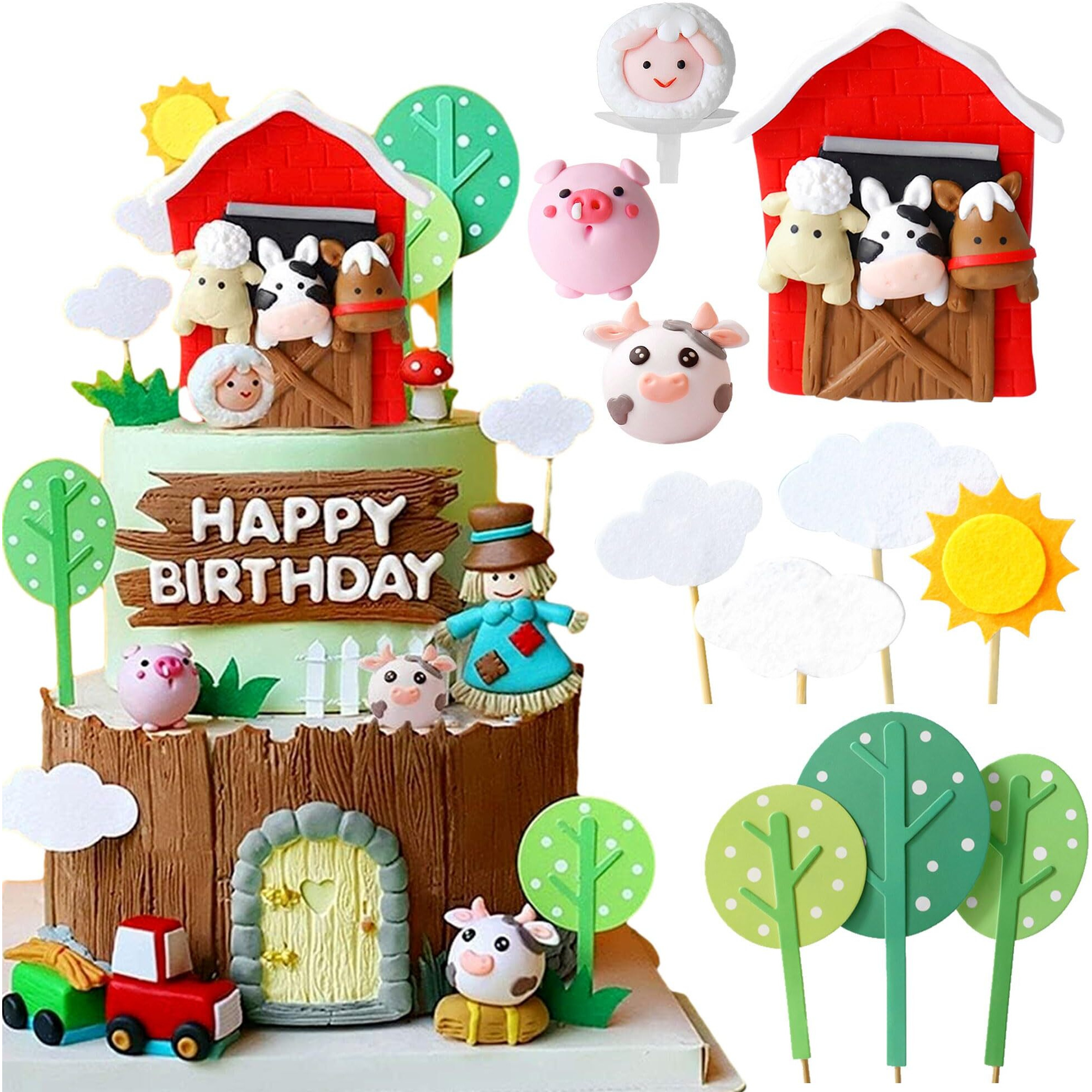 Jevenis Little Farm Animal Cake Decoration Sheep Cake Topper Farm Animal Birthday Cake Topper Cow Cake Decoration Pig Cake Topper For Farm Animal Baby Shower Birthday Party Decorations