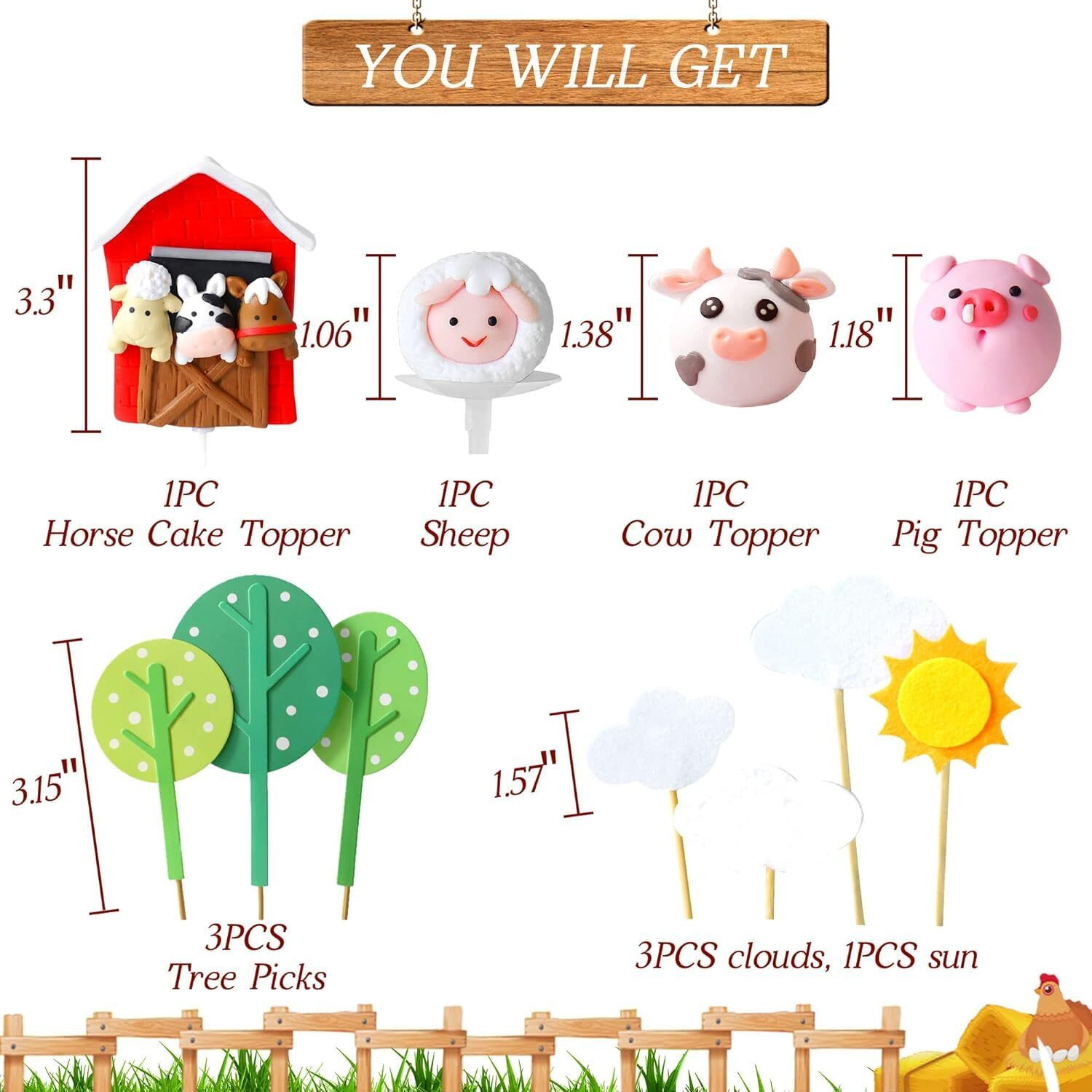 Jevenis Little Farm Animal Cake Decoration Sheep Cake Topper Farm Animal Birthday Cake Topper Cow Cake Decoration Pig Cake Topper For Farm Animal Baby Shower Birthday Party Decorations