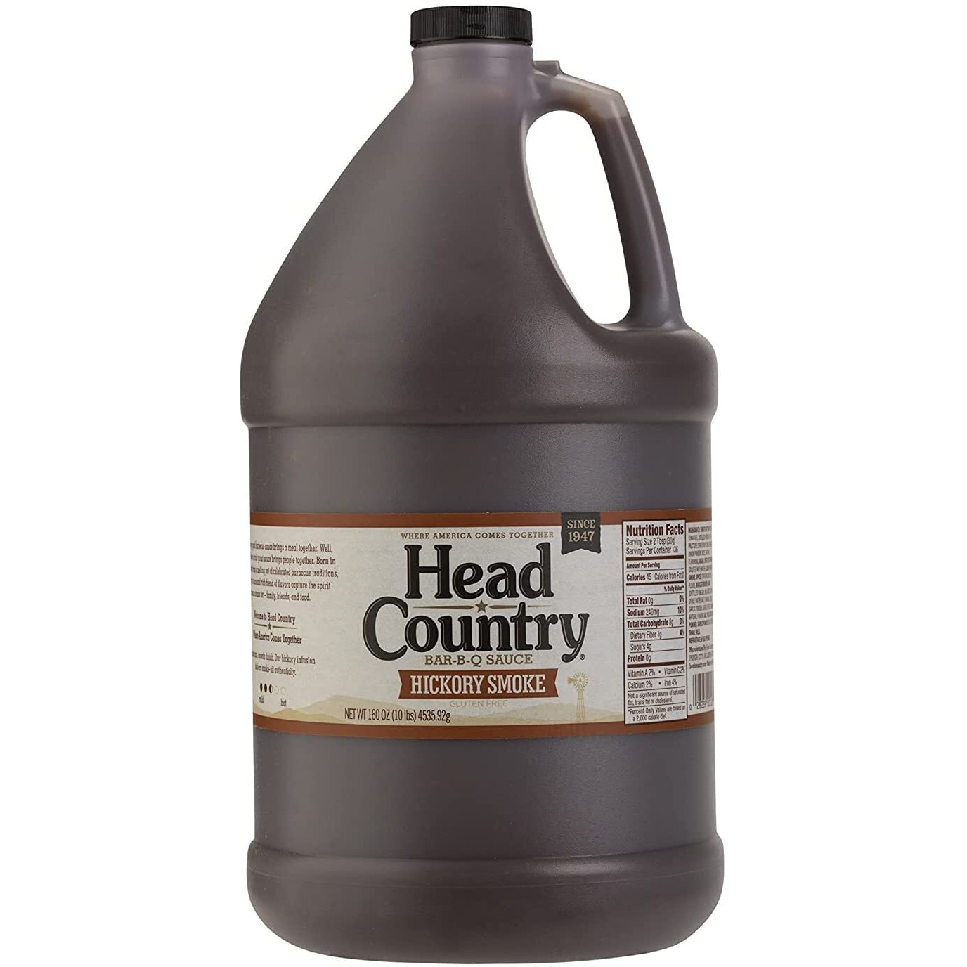 Head Country Bar-B-Q Sauce, Hickory Smoke | Soy Free, Gluten Free Bbq Sauce With No Preservatives | Smoky & Sweet Championship Barbecue Sauce For Ribs, Pork, Sausage & Brisket | 160 Ounce, Pack Of 1