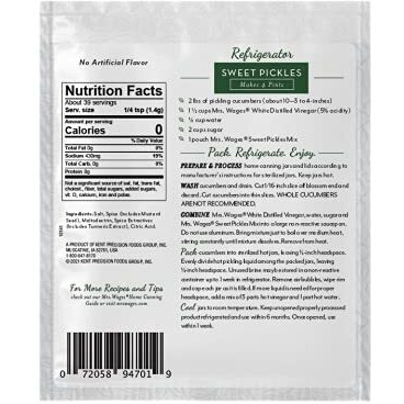 Mrs. Wages Sweet Pickles Refrigerator Mix | Quick And Easy | Simple-To-Use | Simple Homemade Pickles | Sweet Traditonal Pickle Flavoring | 1.9 Oz Packet (Value Pack Of 12)