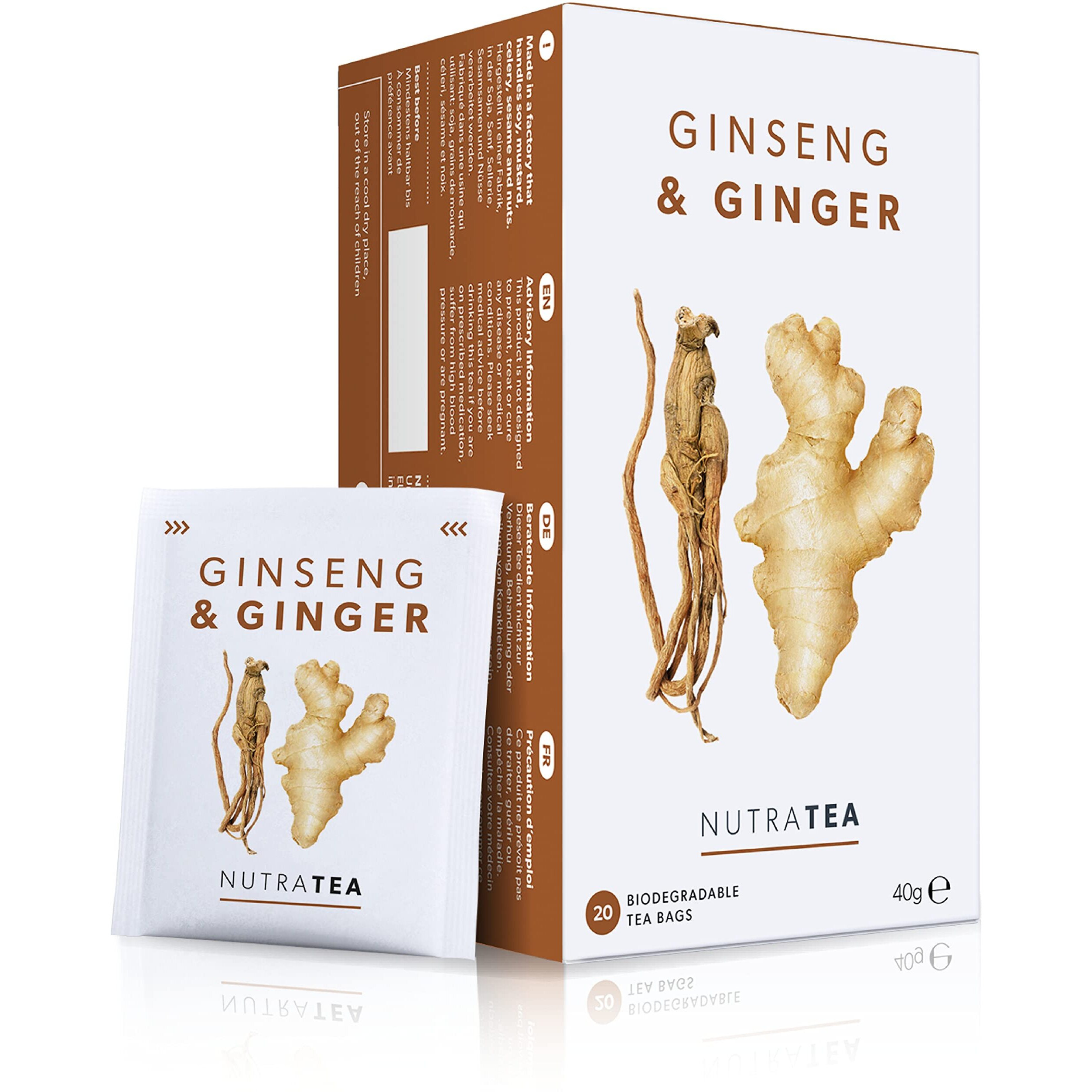 Nutra Tea - Ginger & Ginseng Tea - 40 Tea Bags - Herbal Tea - (2 Pack)