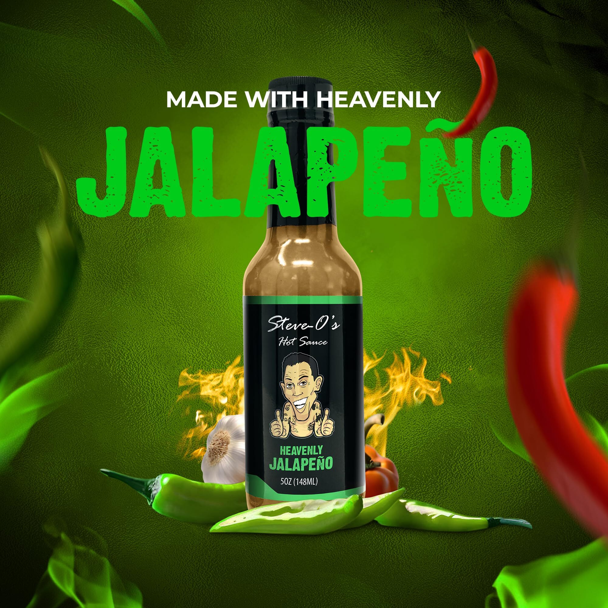 Steve-O's Hot Sauce - Heavenly Jalapeo Hot Sauce | Green Verde Sauce For Marinades, Bbq, Vegetables, Eggs, Potatoes (5 Fl Oz)