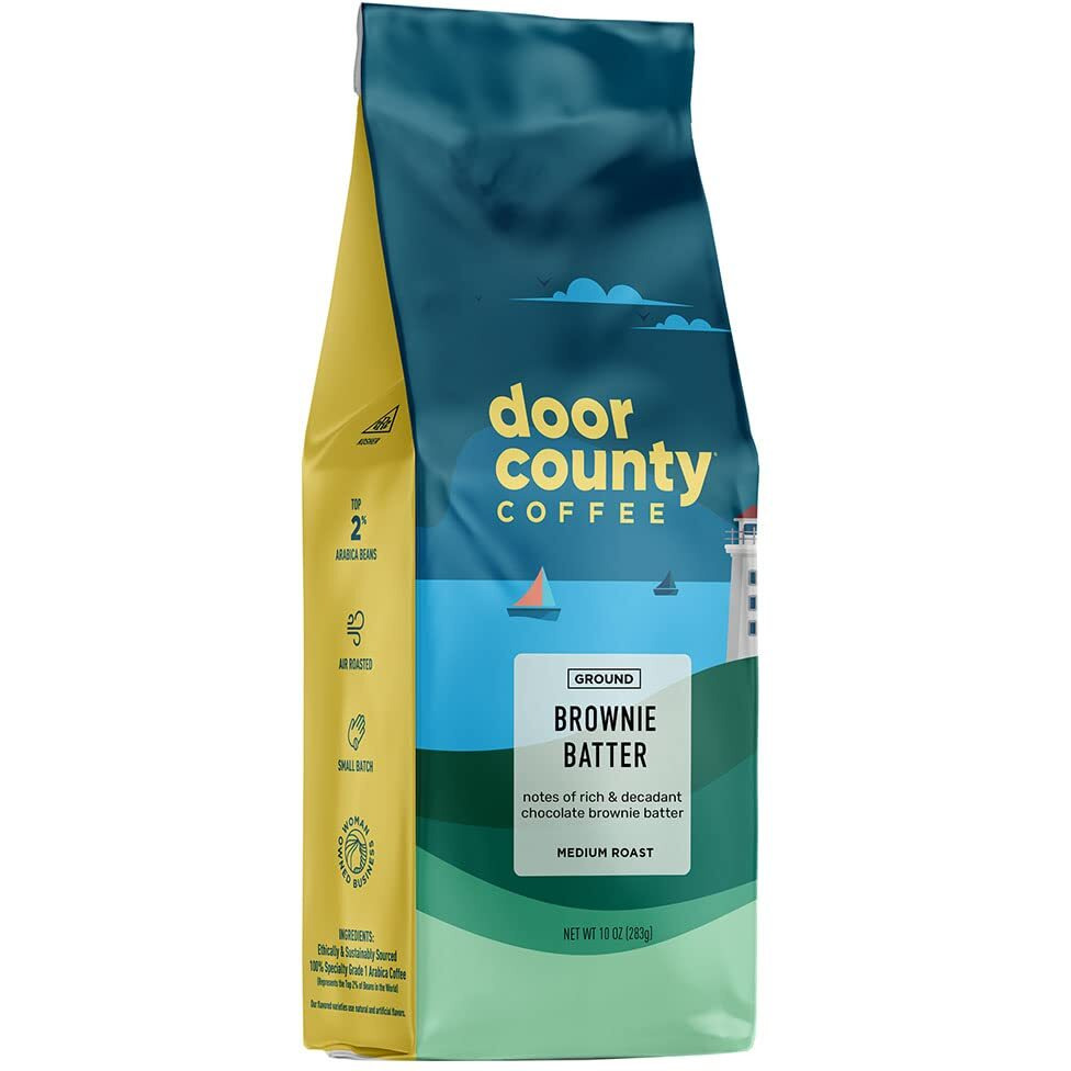 Door County Coffee Brownie Batter Flavored Coffee Ground | 10 Oz Bag | Flavored Ground Coffee Medium Roast | 100% Specialty Arabica Coffee Ground | Flavored Gourmet Coffee | Brownie Batter Coffee