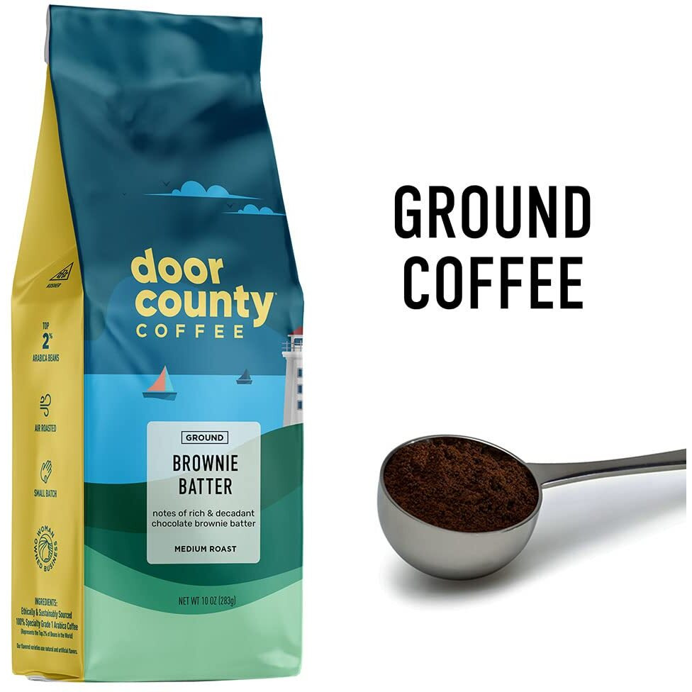 Door County Coffee Brownie Batter Flavored Coffee Ground | 10 Oz Bag | Flavored Ground Coffee Medium Roast | 100% Specialty Arabica Coffee Ground | Flavored Gourmet Coffee | Brownie Batter Coffee