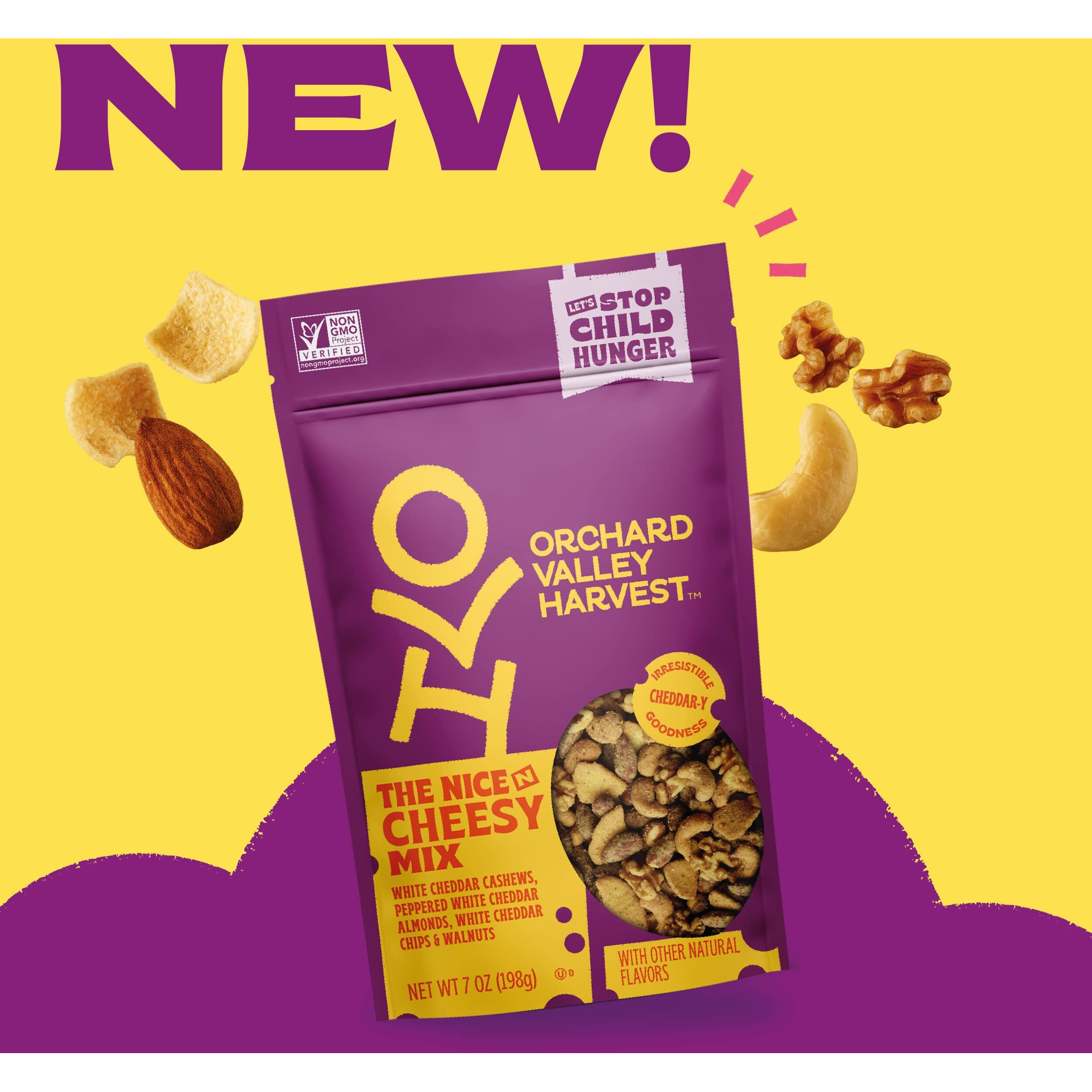 Orchard Valley Harvest Nice N Cheesy Mix, 7 Oz Resealable Bag, White Cheddar Almonds, Cashews, Chips, Walnuts, Non-Gmo, 6G Of Protein Per Serving, Salty, Snacks For Adults & Kids