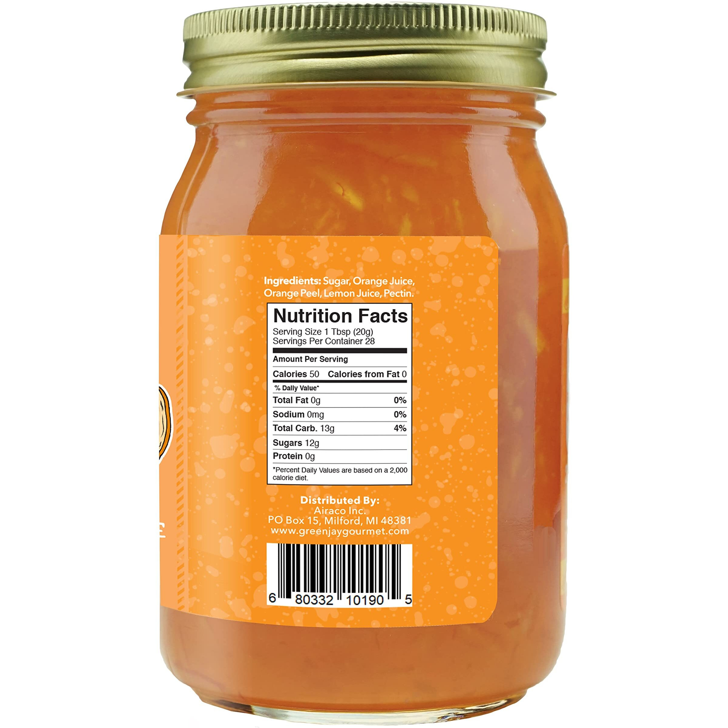 Green Jay Gourmet Orange Marmalade - All-Natural Orange Jam - Vegan, Gluten- Free Marmalade - Contains No Preservatives Or Corn Syrup - Made In Usa Orange Jelly - 20 Ounces