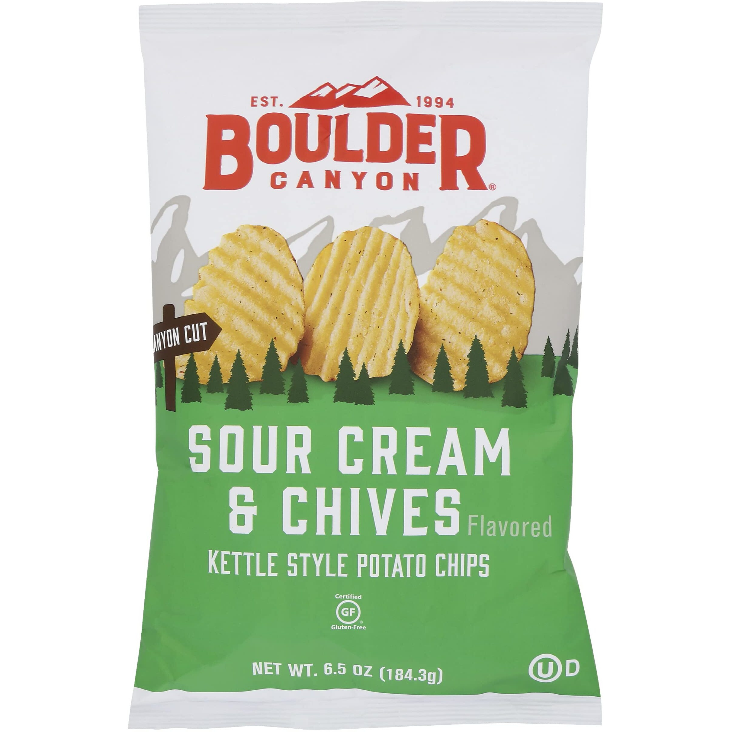 Boulder Canyon Kettle Cooked Potato Chips Sour Cream & Chives, 6.5Oz, (Pack Of 12), Natural
