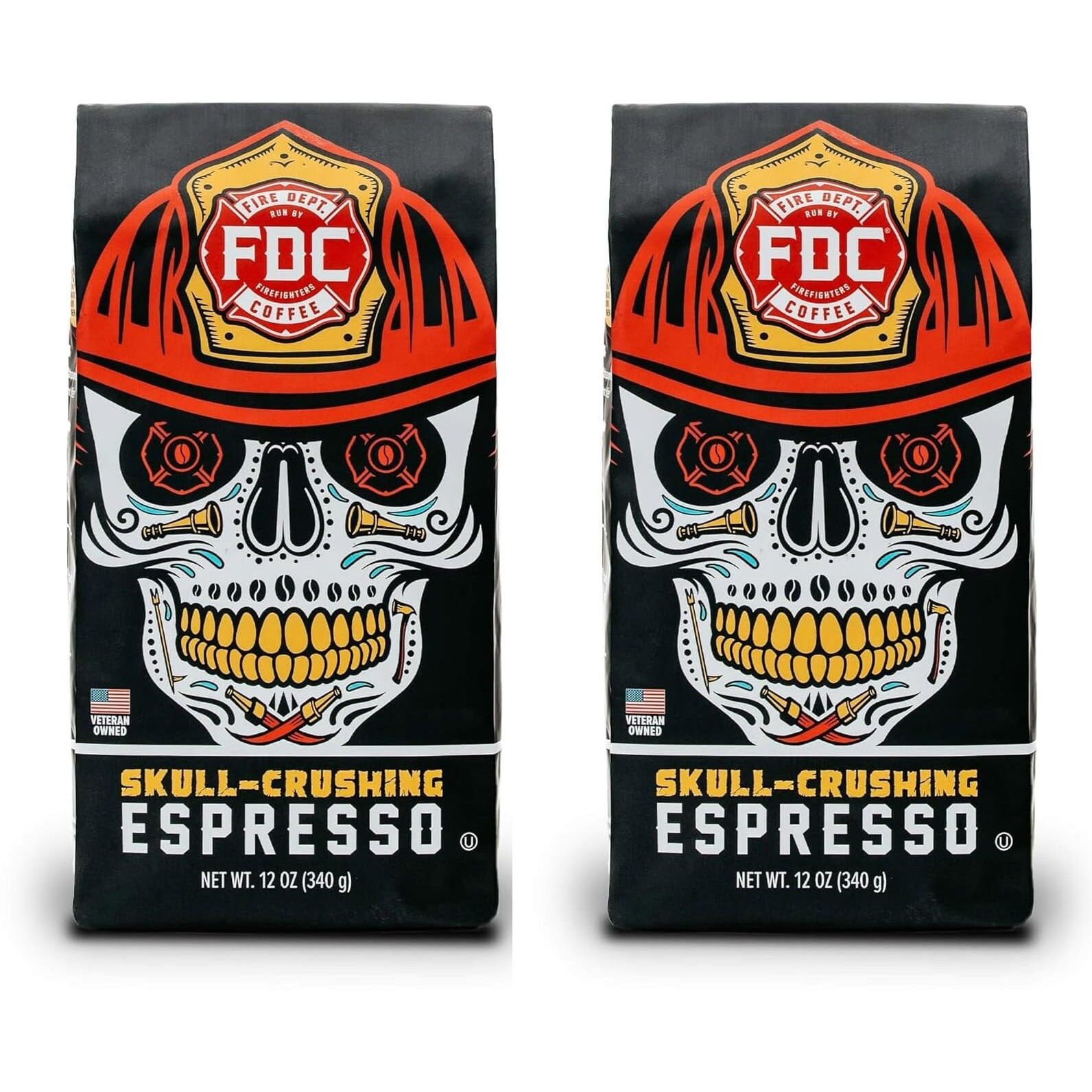Fire Department Coffee - Gives Back To Firefighters - Skull Crushing Espresso Coffee Beans - Full-Bodied & Bold - Roasted In The Usa - Premium Espresso Beans - Veteran Owned (12 Oz, Pack Of 2)