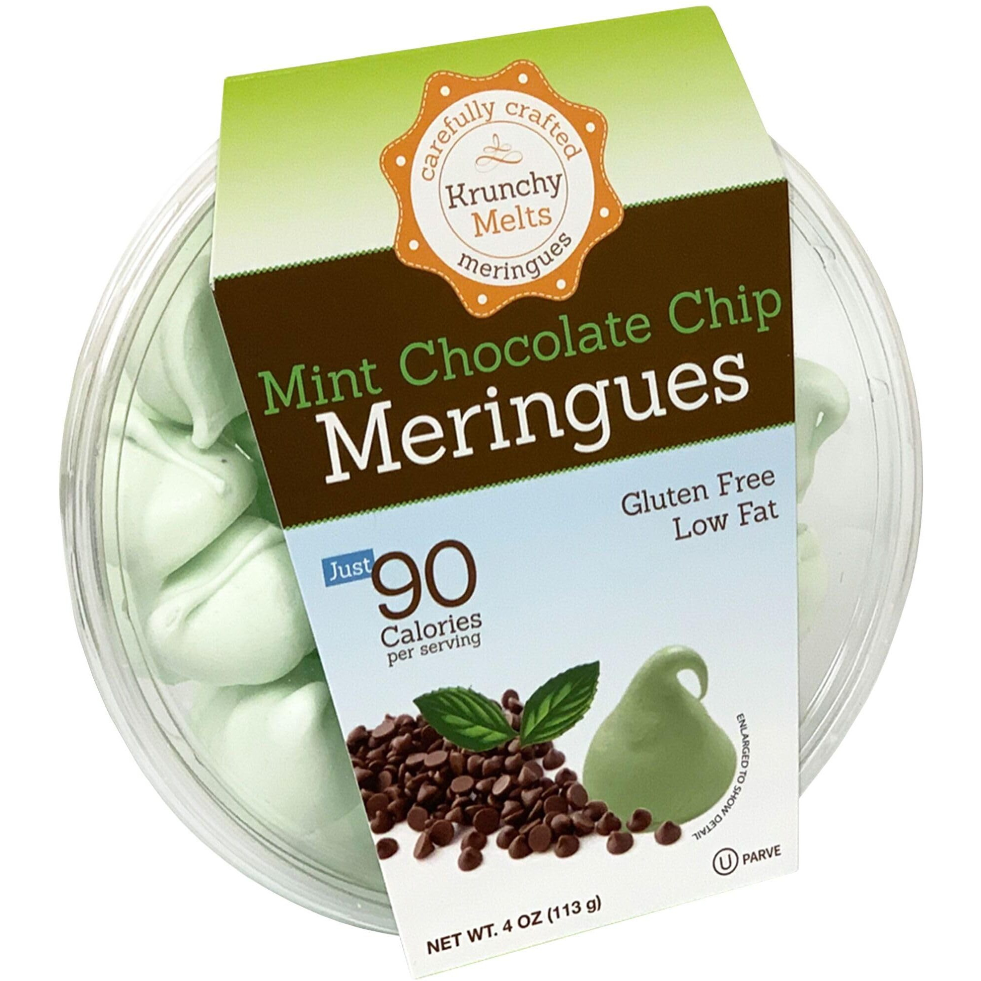 Krunchy Melts Original Meringue Cookies | Mint Chocolate Chip Flavor | Only 90 Calories Per Serving | Low Fat, Gluten Free, Dairy Free (4 Oz)
