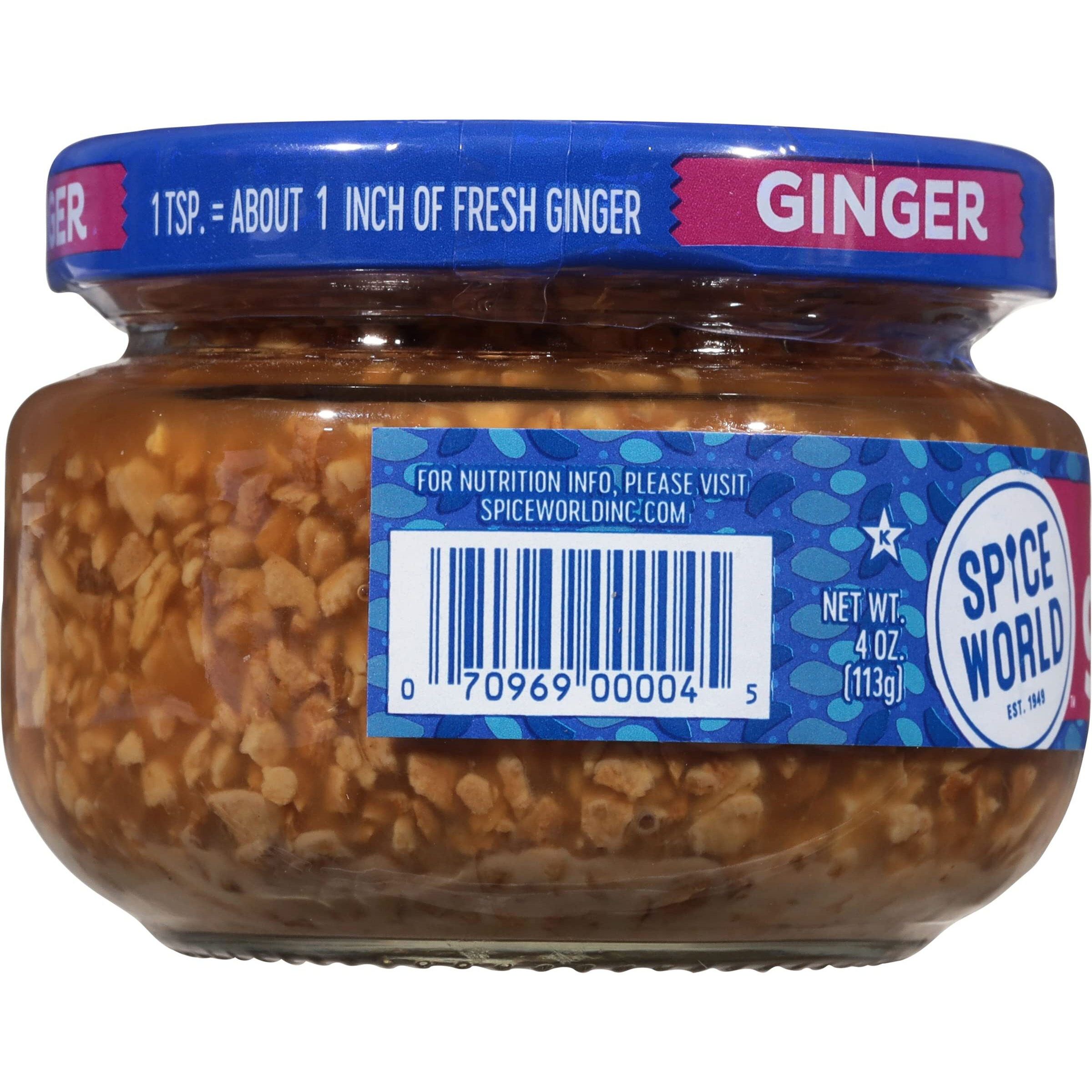 Spice World Minced Ginger - 4Oz Ginger Jar With Non-Gmo Ingredients, Perfect For Stir Fry, Marinades, & More - Ready-To-Use Seasonings For Cooking Adds Flavor Without Prep Or Mess