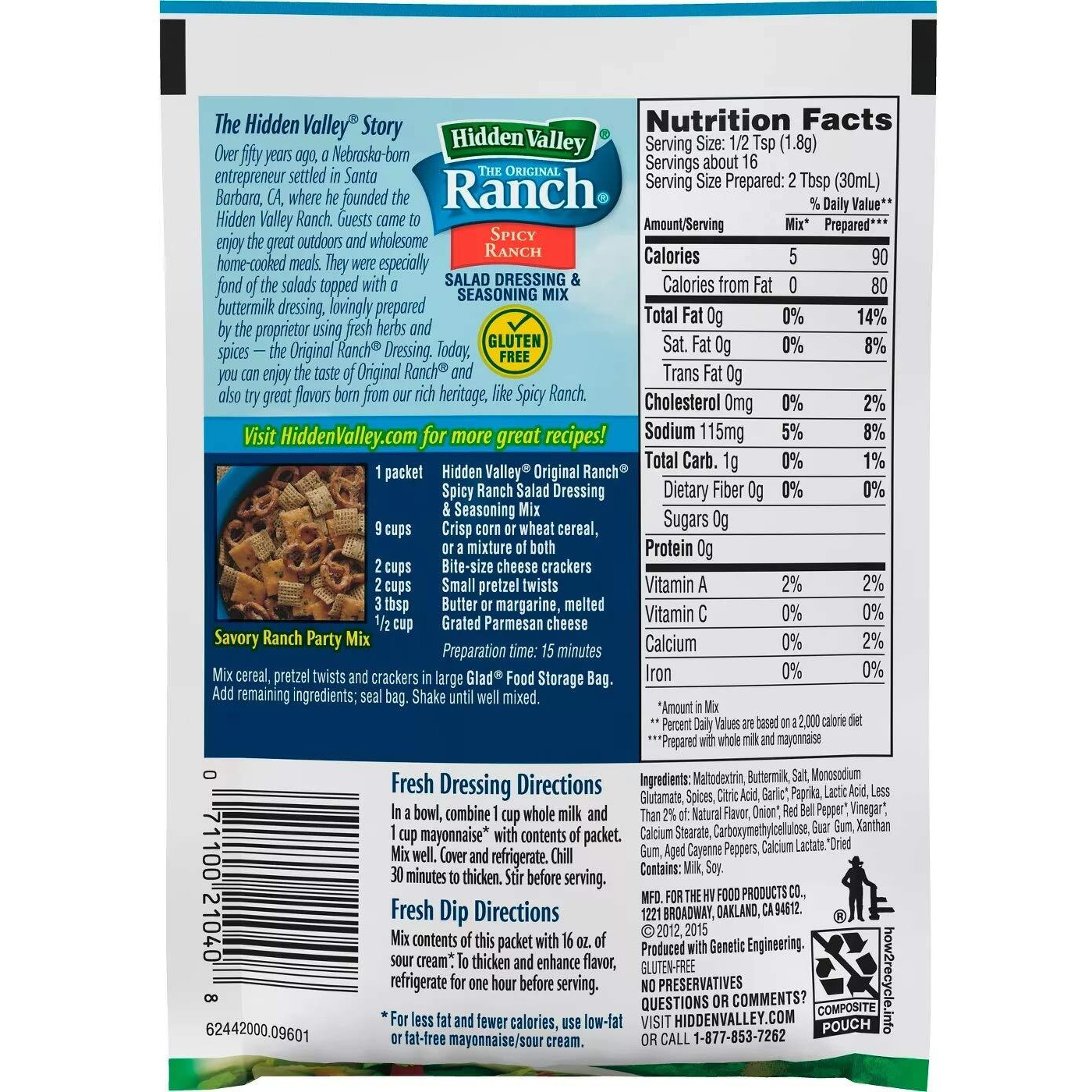 Hidden Valley Spicy Ranch Salad Dressing & Seasoning Mix (Pack Of 4) 1 Oz Packets