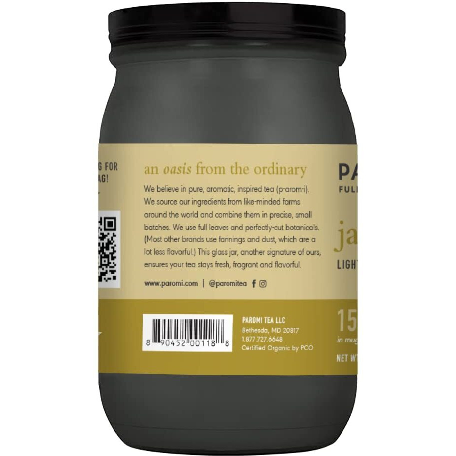 Paromi Jasmine Organic Green Tea, Signature Jar, 15 Count