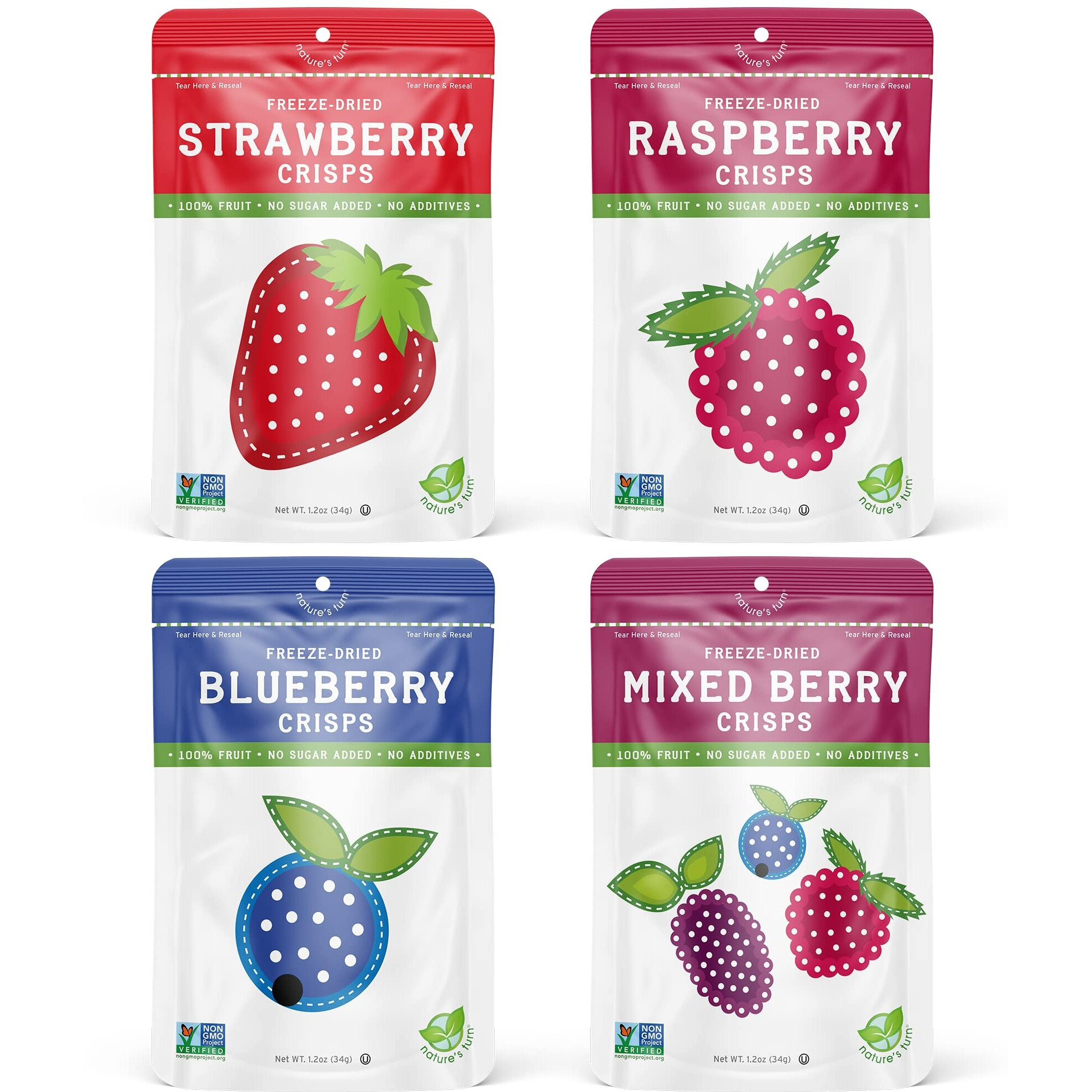Nature's Turn Freeze-Dried Fruit Snacks, Very Berry Variety Crisps, Pack Of 4 (1.2 Oz Each)
