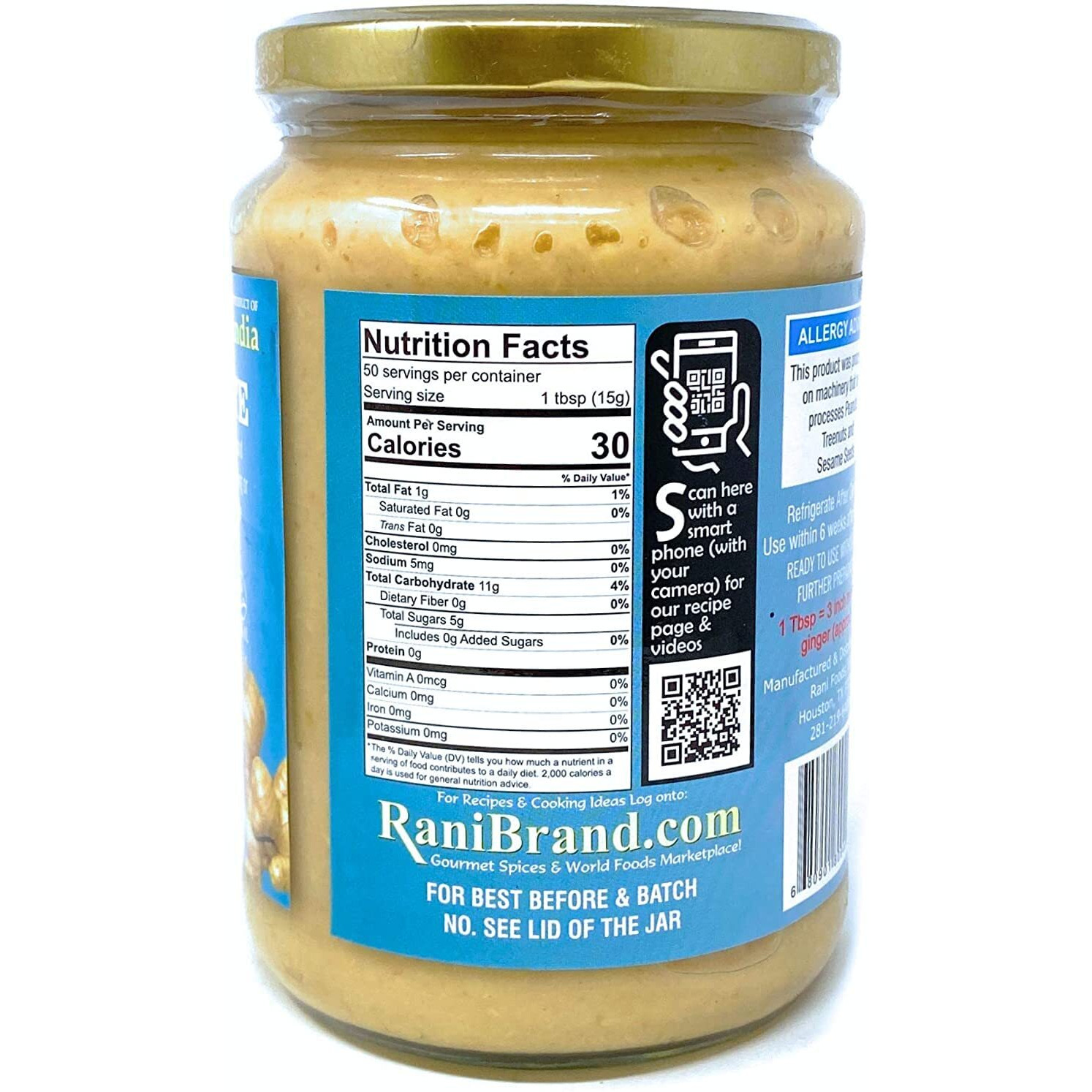 Asian Kitchen Ginger Cooking Paste 26.5Oz (750G) Glass Jar ~ Vegan | Gluten Free | Non-Gmo | No Colors | Indian Origin
