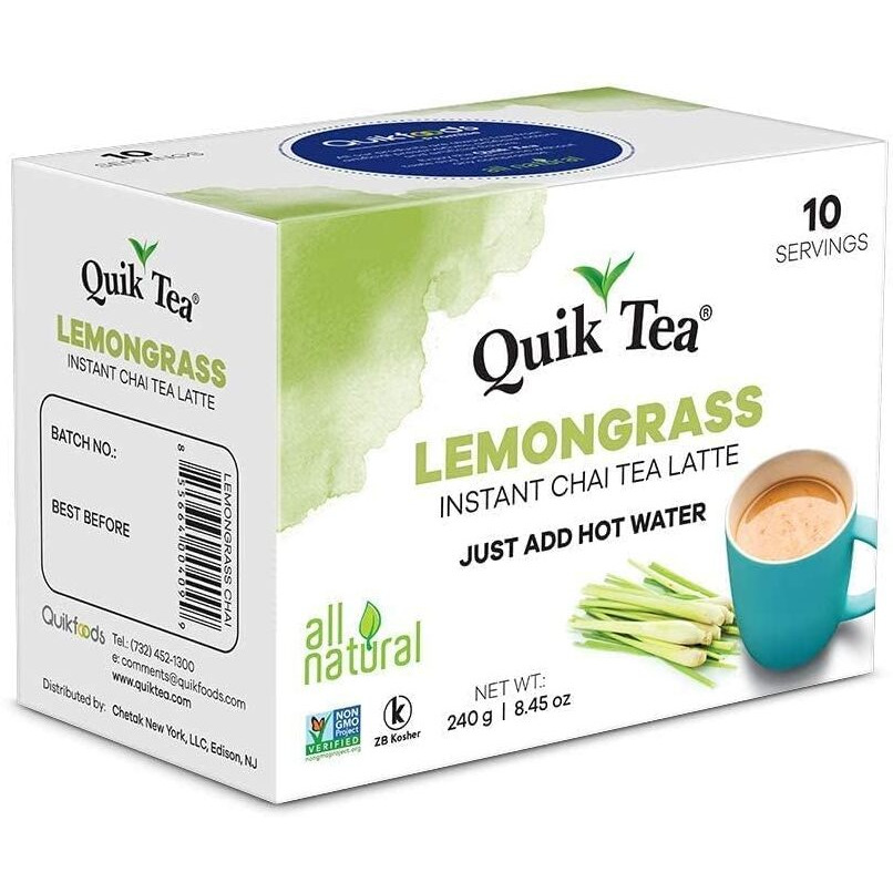 Quiktea Lemongrass Chai Tea Latte - 10 Count Single Box - All Natural Preservative Free Authentic Chai From Assam