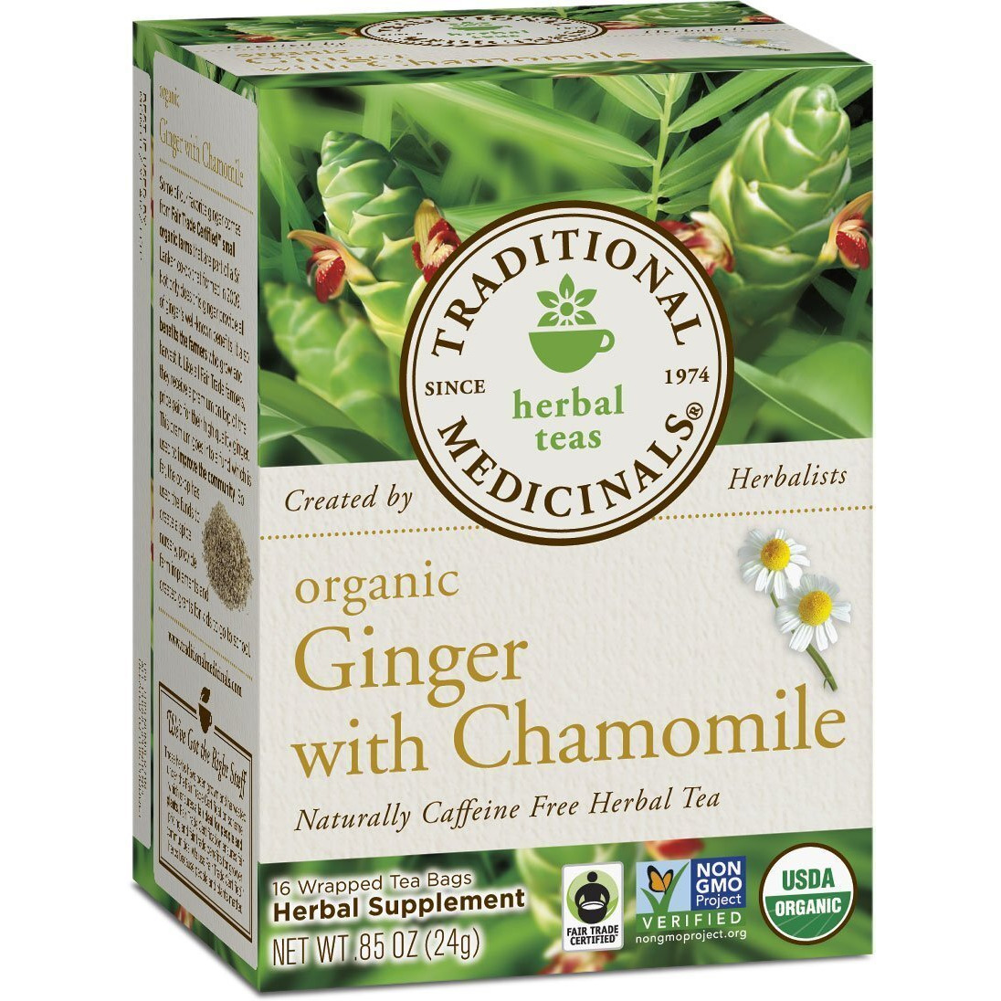 Traditional Medicinals Organic Green Tea Ginger Herbal Tea, Promotes Healthy Digestion, (Pack Of 2) - 32 Tea Bags Total