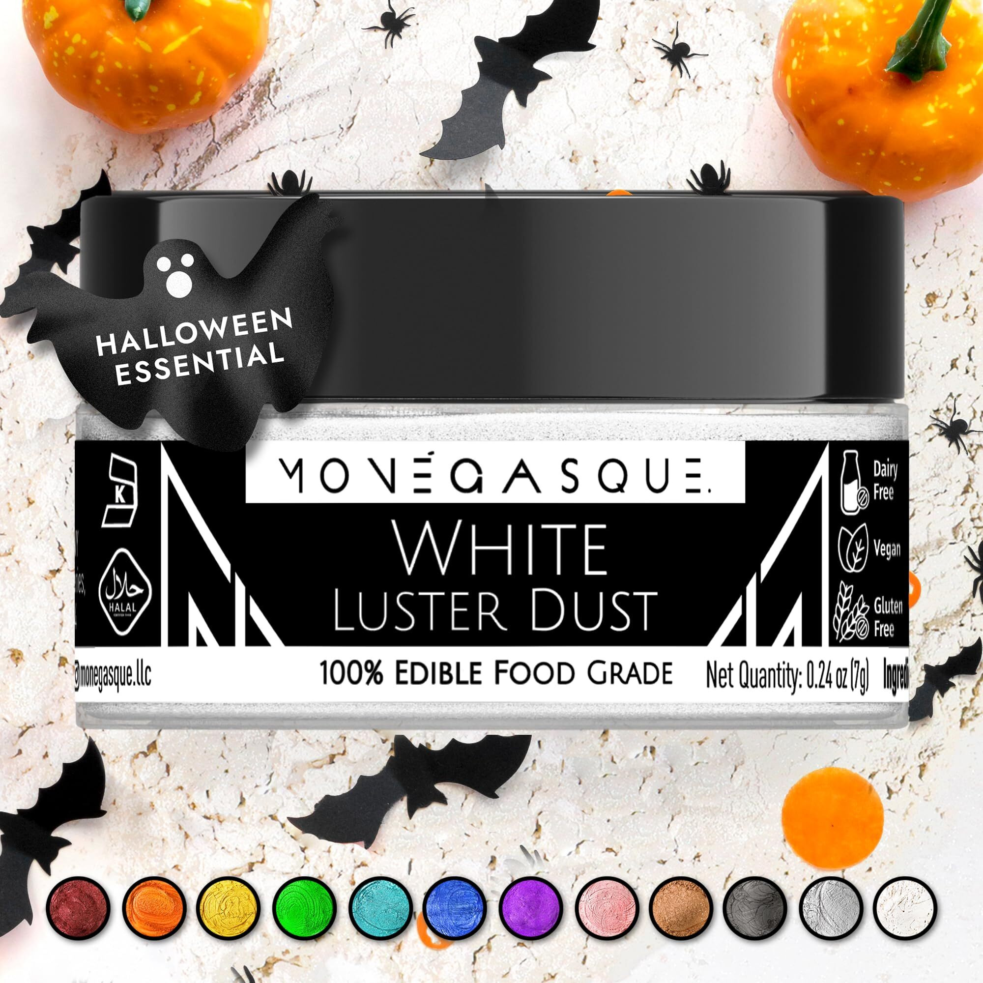 Mon  Gasque White Luster Dust Edible Glitter For Cocktails 7G - Premium White Edible Glitter - Cake Glitter - Luster Dust For Halloween Drinks - Drink Glitter Edible Dust - Edible Glitter For Cakes