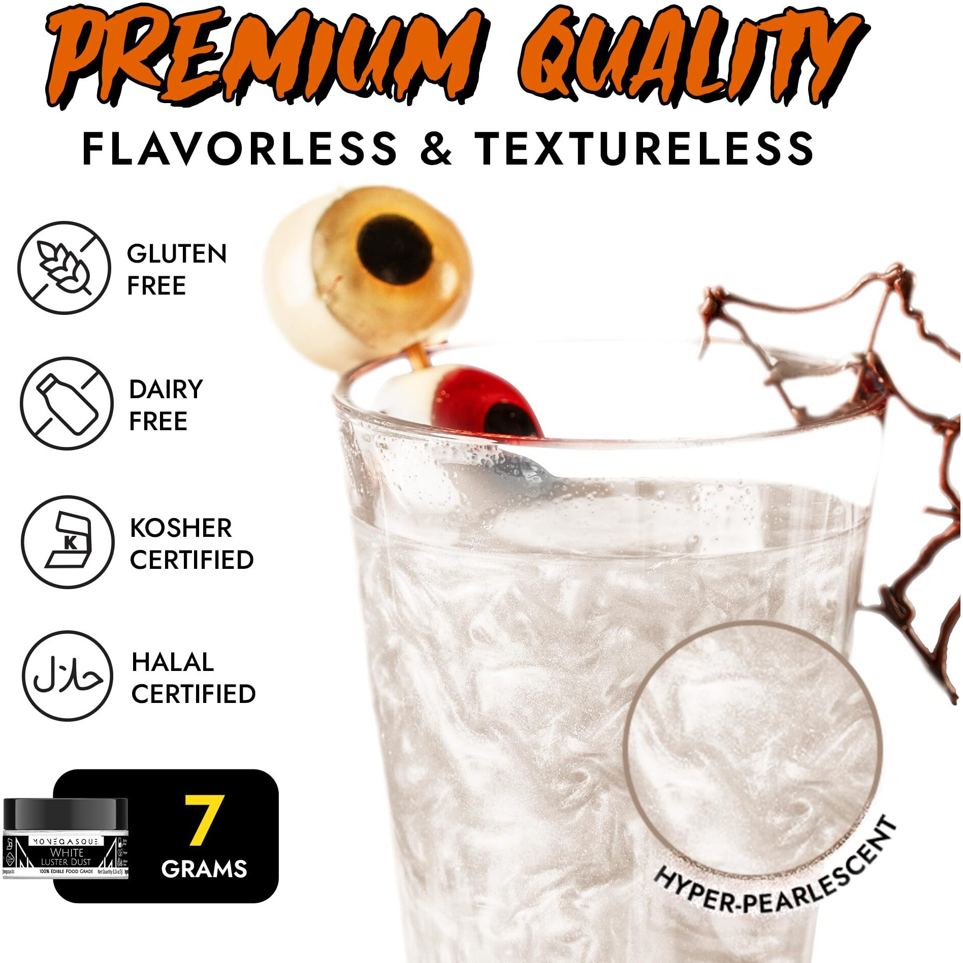 Mon  Gasque White Luster Dust Edible Glitter For Cocktails 7G - Premium White Edible Glitter - Cake Glitter - Luster Dust For Halloween Drinks - Drink Glitter Edible Dust - Edible Glitter For Cakes