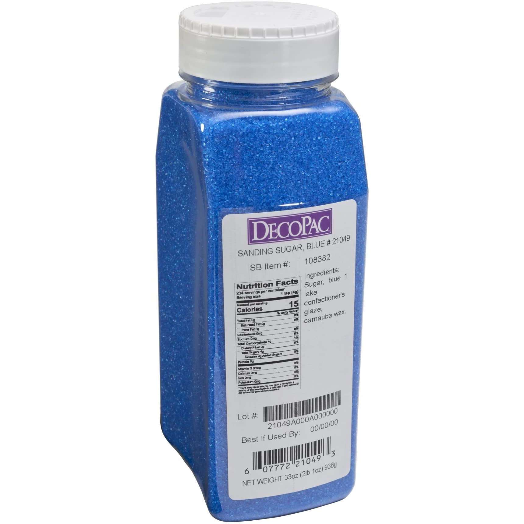Decopac Sanding Sugar, Blue Edible Sugar Sprinkles, Edible Sanding Sugar In Handheld Container| Made In Usa | Sugar Sprinkle Mix For Celebration Cakes, Cupcakes, Cookies, 33Oz - Blue