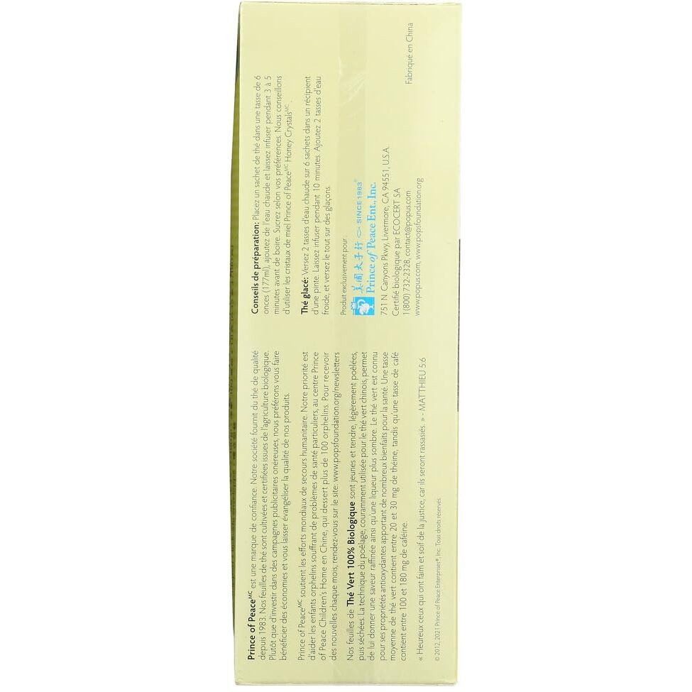 Prince Of Peace 100% Organic Green Tea 100 Tea Bags Net Wt. 6.35 Oz (180 G)