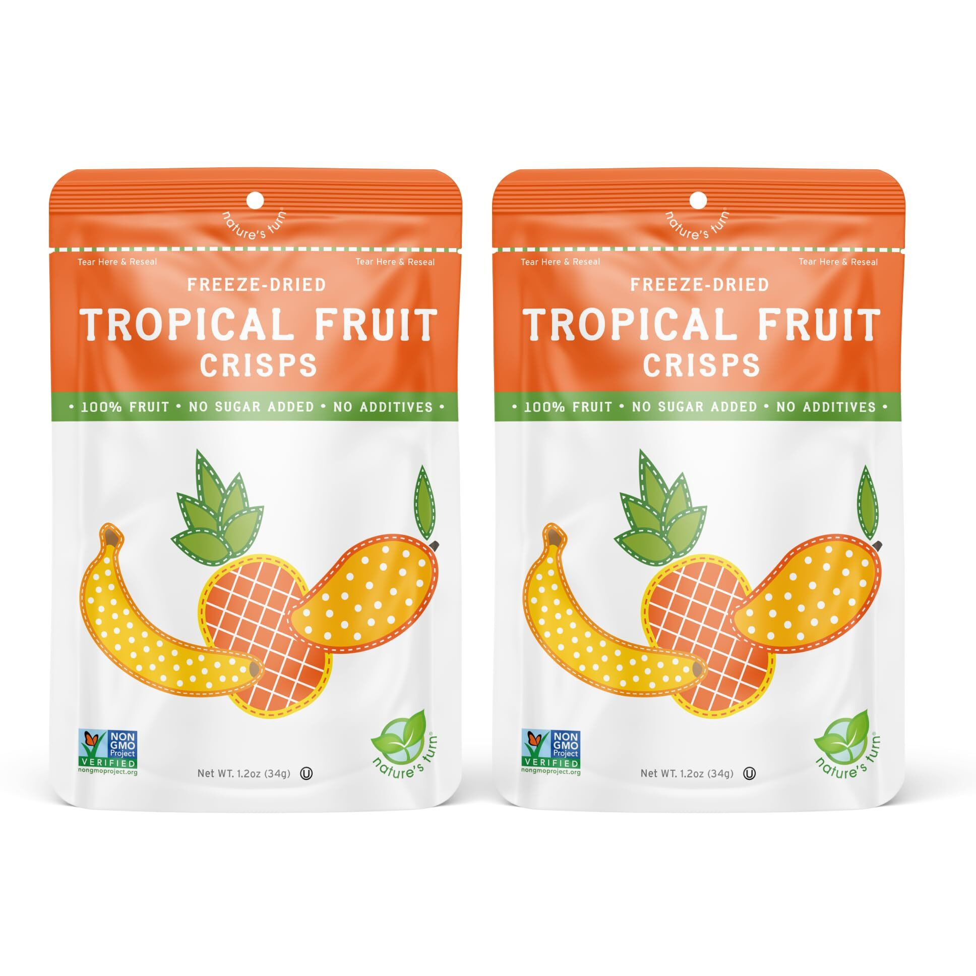 Natures Turn Freeze-Dried Fruit Snacks, Tropical Fruit Crisps, Pack Of 2 (1.2 Oz Each)