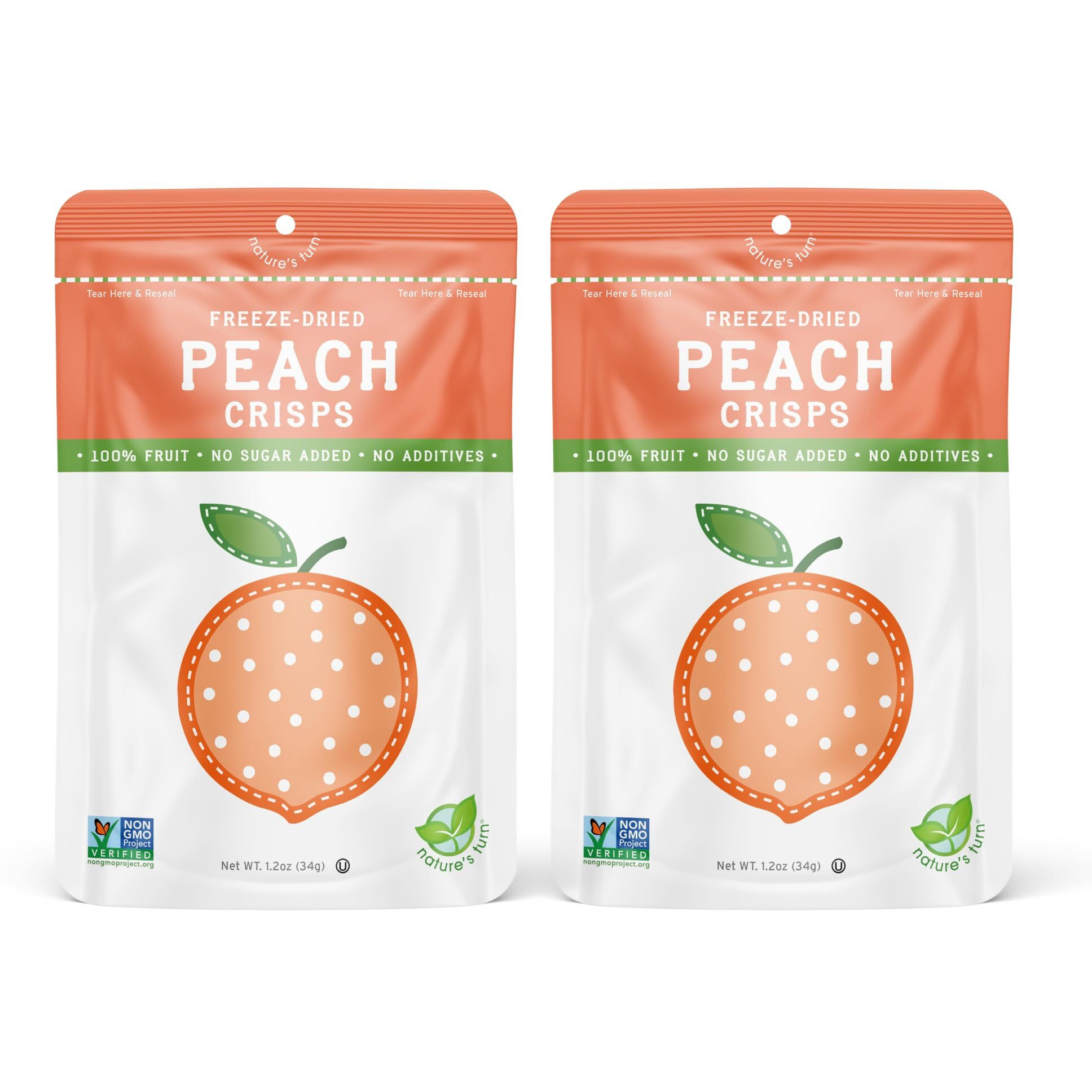 Natures Turn Freeze-Dried Fruit Snacks, Peach Crisps, Pack Of 2 (1.2 Oz Each)