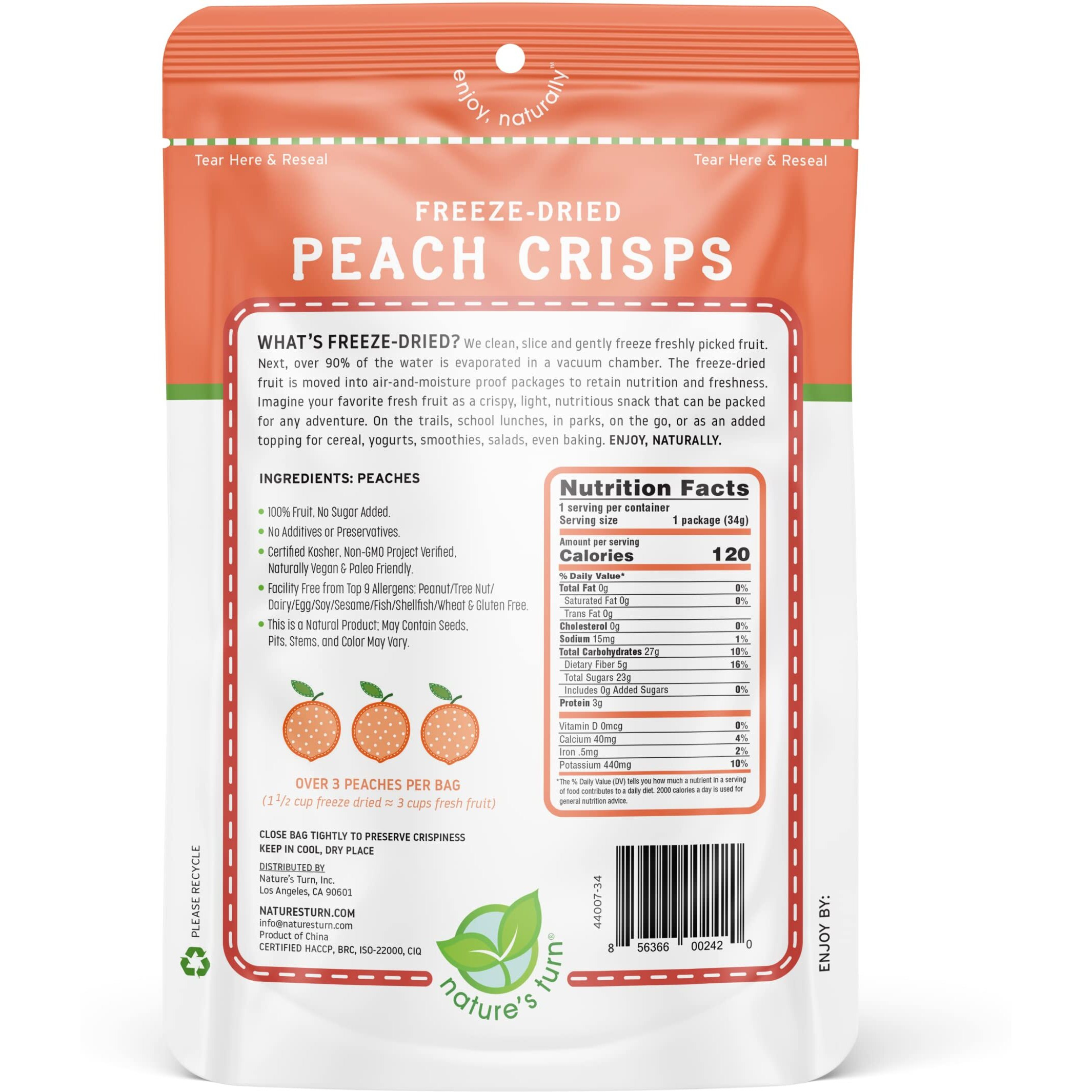 Natures Turn Freeze-Dried Fruit Snacks, Peach Crisps, Pack Of 2 (1.2 Oz Each)