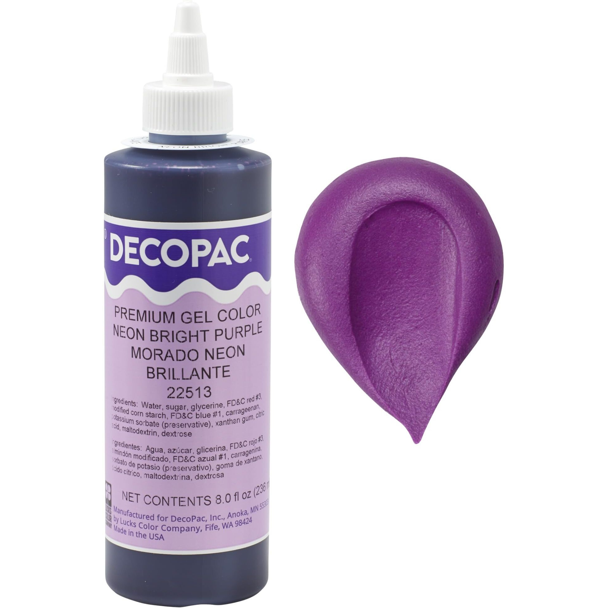 Decopac Premium Gel Food Coloring | Neon Bright Purple Food Coloring For Baking | 8Oz | Color Buttercream, Fondant, Frosting & Piping Gel, Food Safe, Highly Concentrated Gel, 8 Oz - Neon Bright Purple