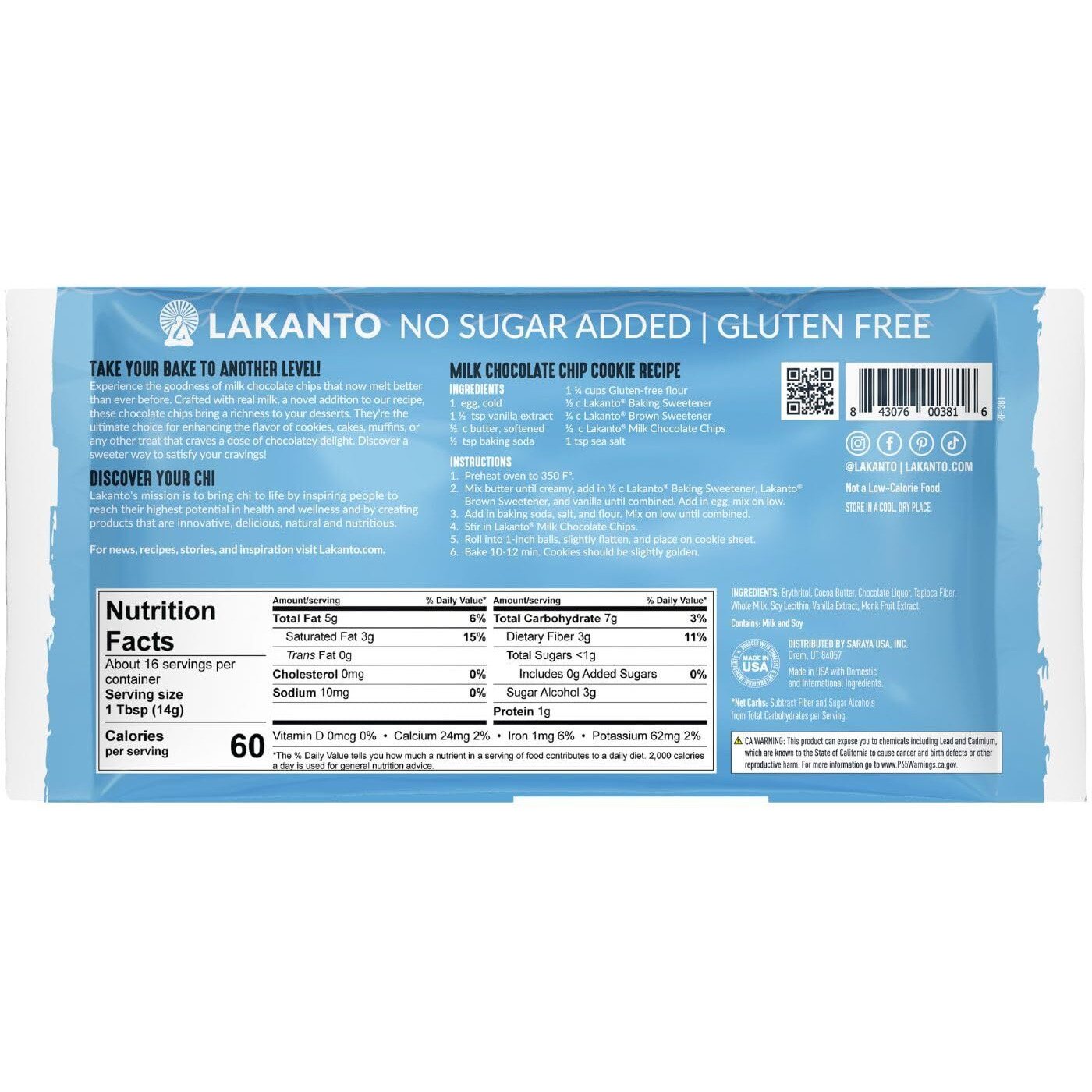 Lakanto Milk Chocolate Chips - Sweetened With Monk Fruit Sweetener And Erythritol, Perfect For Baking, Pancakes, Muffins, Protein Bites, Melting, Snacking, Toppings, Smoothies (8 Oz - Pack Of 3)
