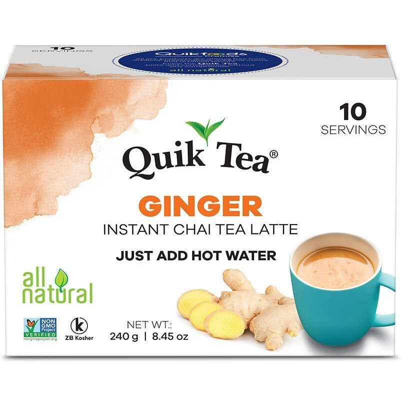 Quiktea Ginger Chai Tea Latte - 20 Count (2 Boxes Of 10 Each) - Packaging May Vary - All Natural Preservative Free Authentic Chai From Assam & Darjeeling