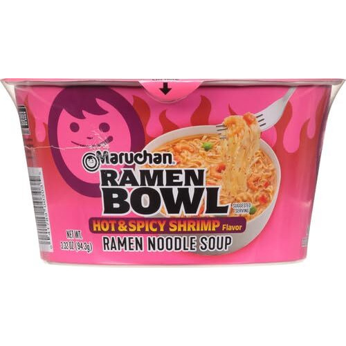 Maruchan Bowl Hot & Spicy With Shrimp Flavor Ramen Noodles With Vegetables 3.32 Oz (Pack Of 12)