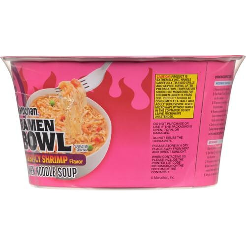Maruchan Bowl Hot & Spicy With Shrimp Flavor Ramen Noodles With Vegetables 3.32 Oz (Pack Of 12)