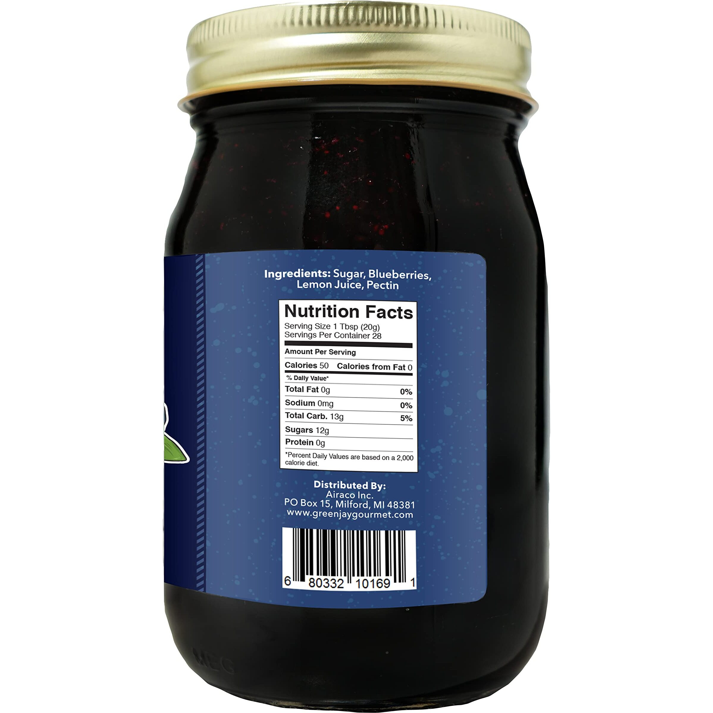 Green Jay Gourmet Blueberry Jam - All-Natural Fruit Jam With Blueberries & Lemon Juice - Vegan, Gluten-Free Jam - Contains No Preservatives Or Corn Syrup - Lemon Blueberry Jam Made In Usa - 20 Ounces