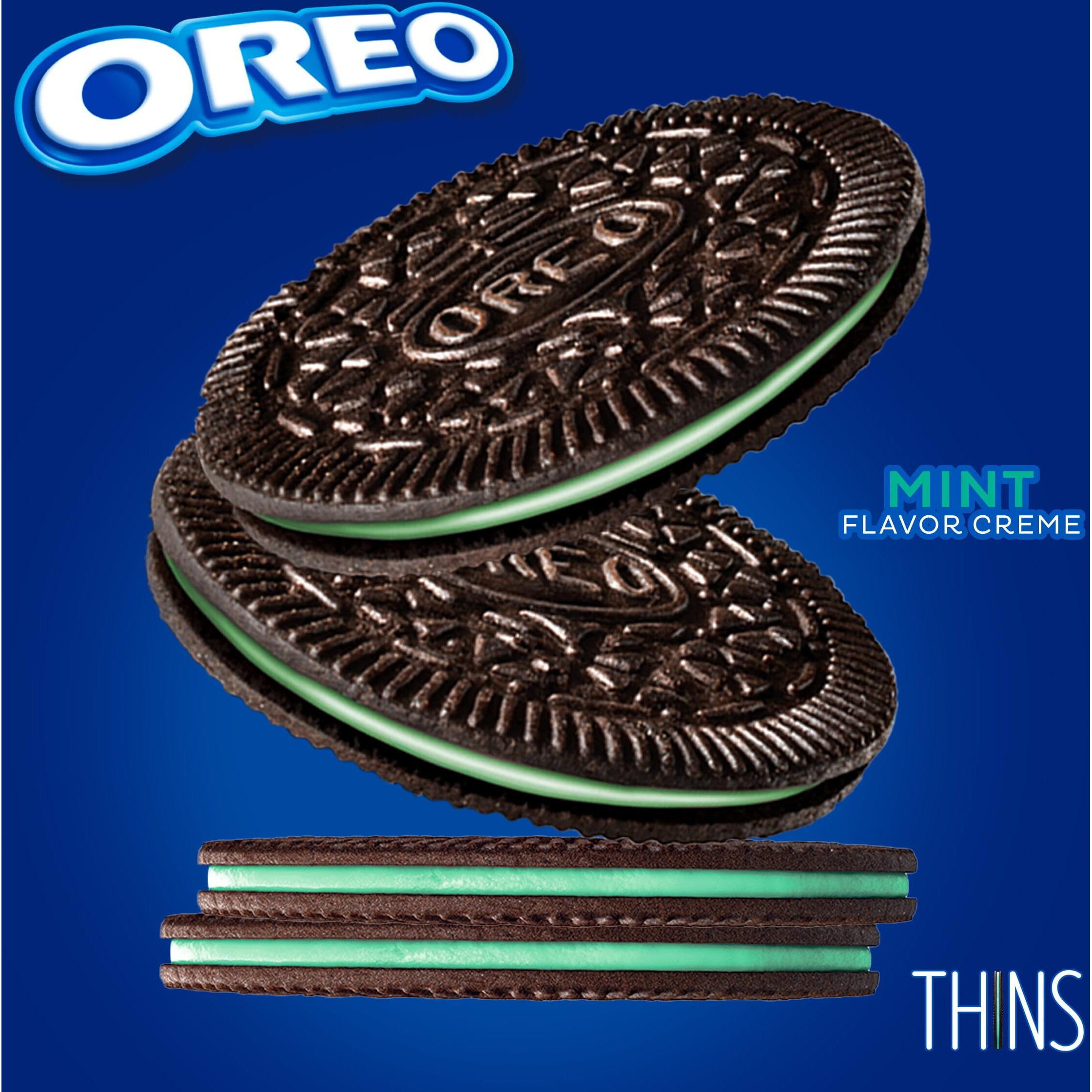 Oreo Thins Mint Creme Chocolate Sandwich Cookies, Family Size, 13.1 Oz